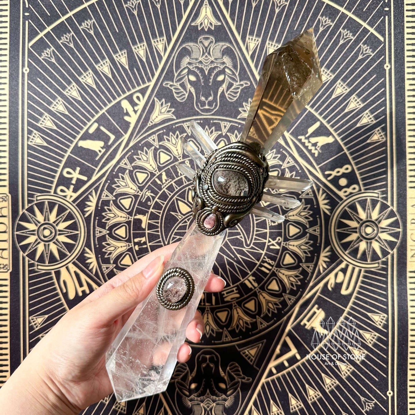 Natural Handmade Crystal Quartz Wand/Magic Crystal Wand/Clear Quartz Smoky Quartz Garden Quartz Rhodochrosite/Chakra Healing/Altar Tool