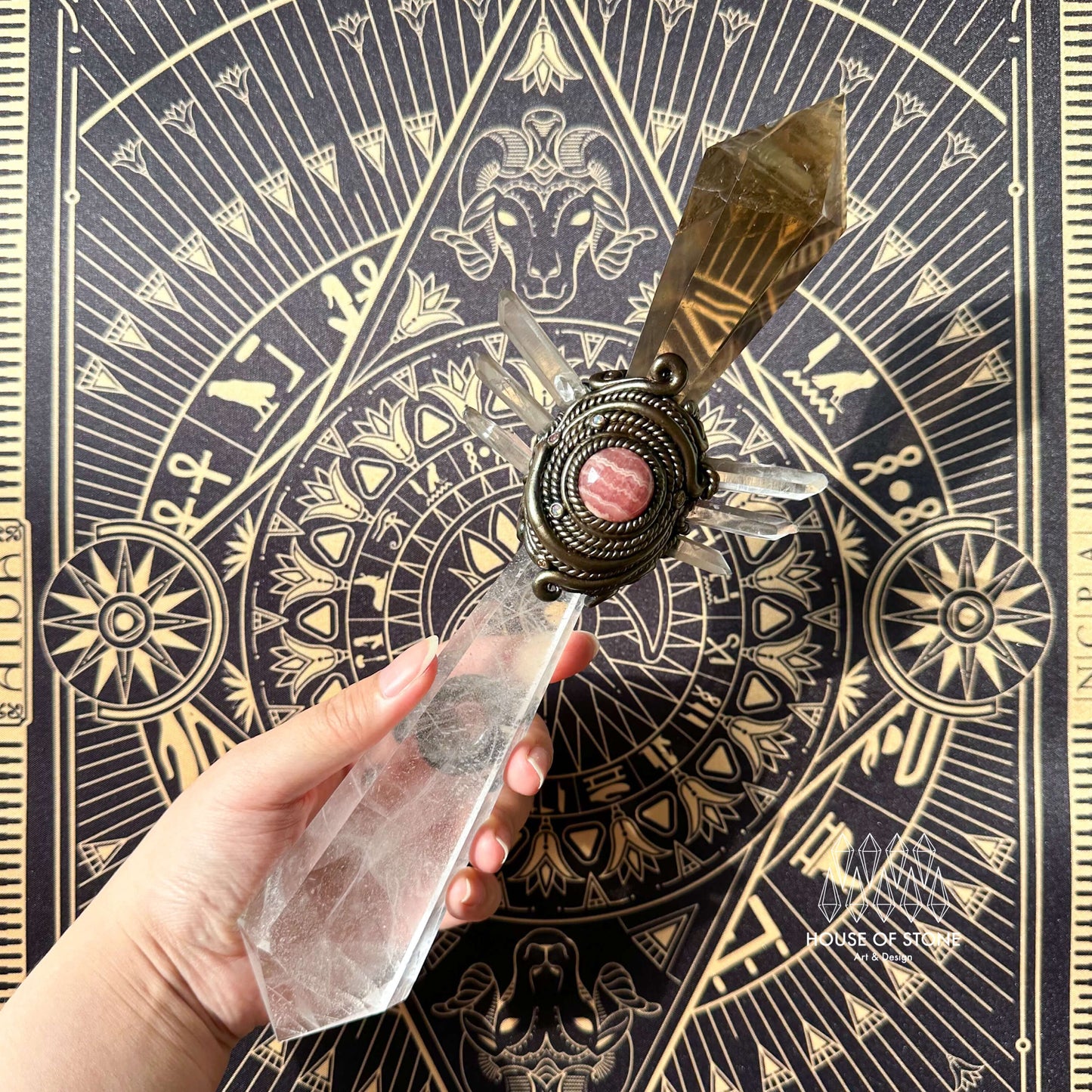 Natural Handmade Crystal Quartz Wand/Magic Crystal Wand/Clear Quartz Smoky Quartz Garden Quartz Rhodochrosite/Chakra Healing/Altar Tool