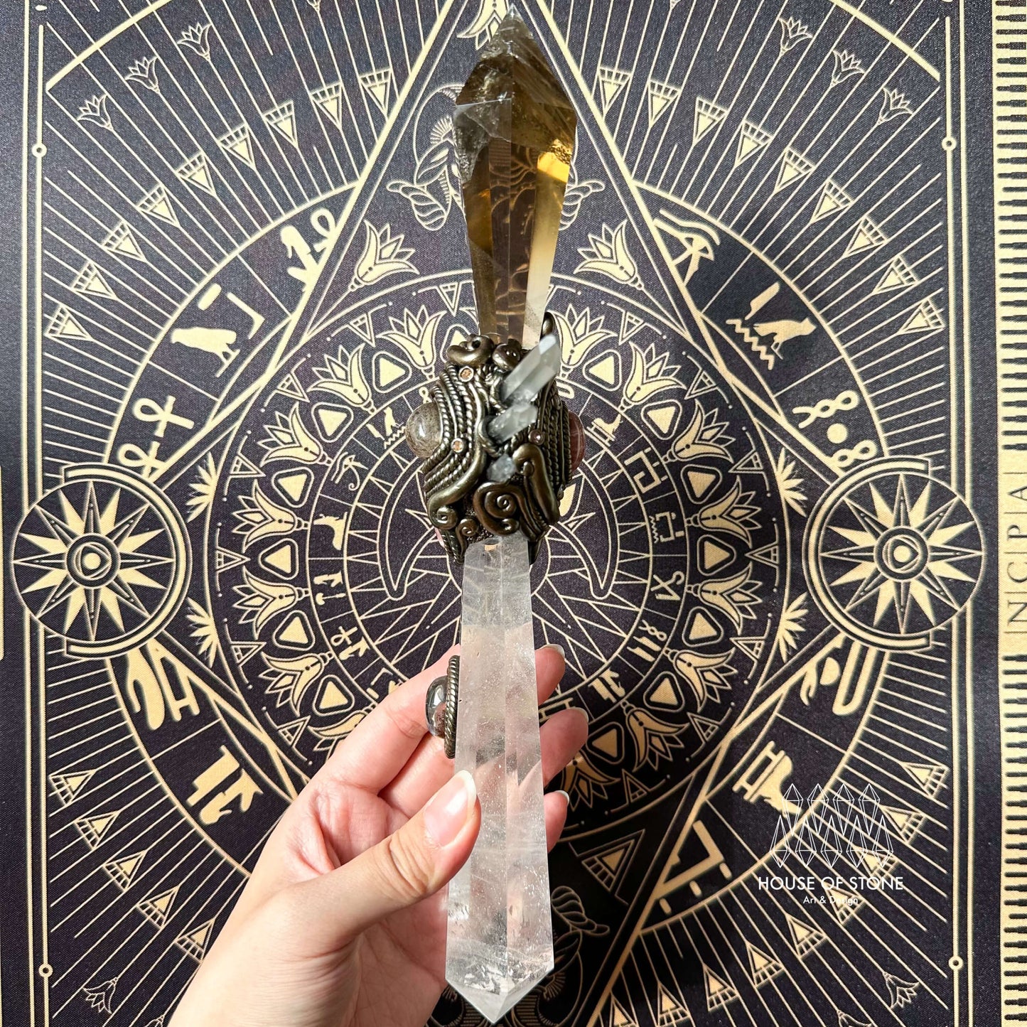 Natural Handmade Crystal Quartz Wand/Magic Crystal Wand/Clear Quartz Smoky Quartz Garden Quartz Rhodochrosite/Chakra Healing/Altar Tool