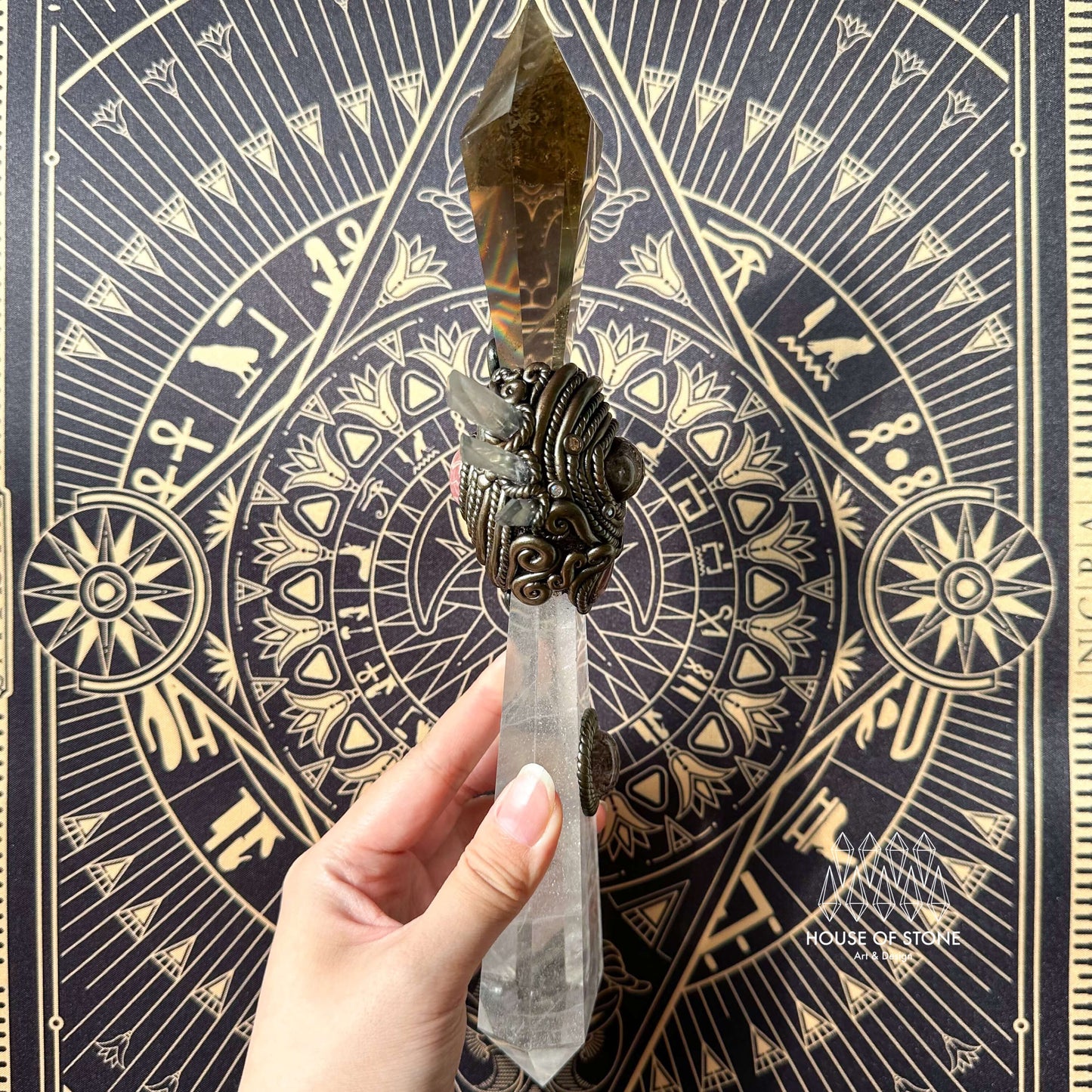 Natural Handmade Crystal Quartz Wand/Magic Crystal Wand/Clear Quartz Smoky Quartz Garden Quartz Rhodochrosite/Chakra Healing/Altar Tool