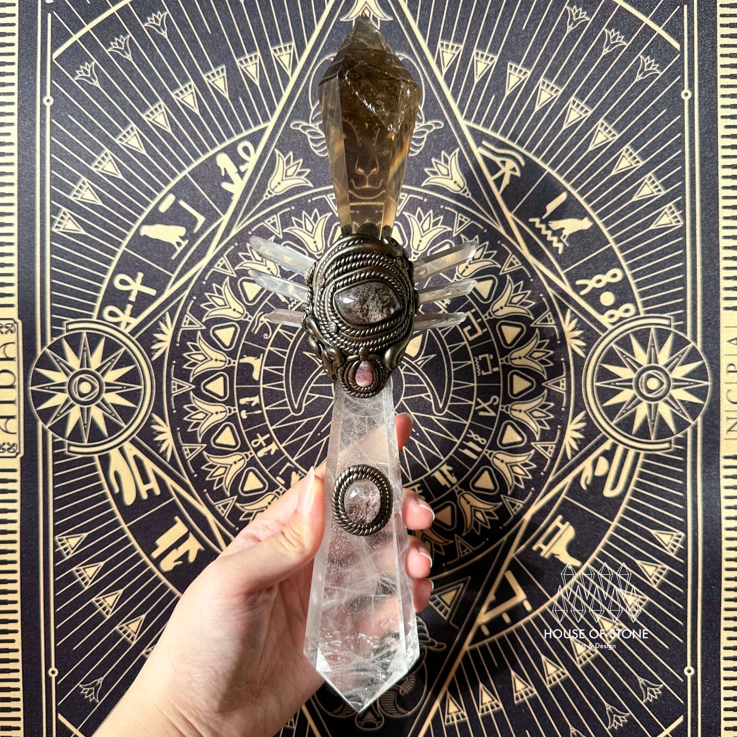 Natural Handmade Crystal Quartz Wand/Magic Crystal Wand/Clear Quartz Smoky Quartz Garden Quartz Rhodochrosite/Chakra Healing/Altar Tool