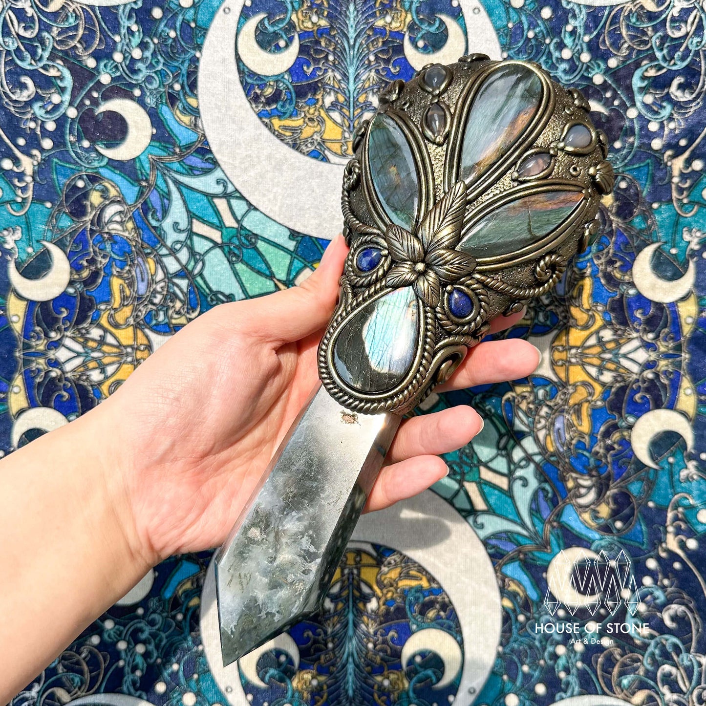 Handmade Natural Black Obsidian Mirror/Magic Obsidian Witch Wand/Crystal Quartz Wand/Scrying Mirror Wand/Root Chakra/Manifest Altar Tool