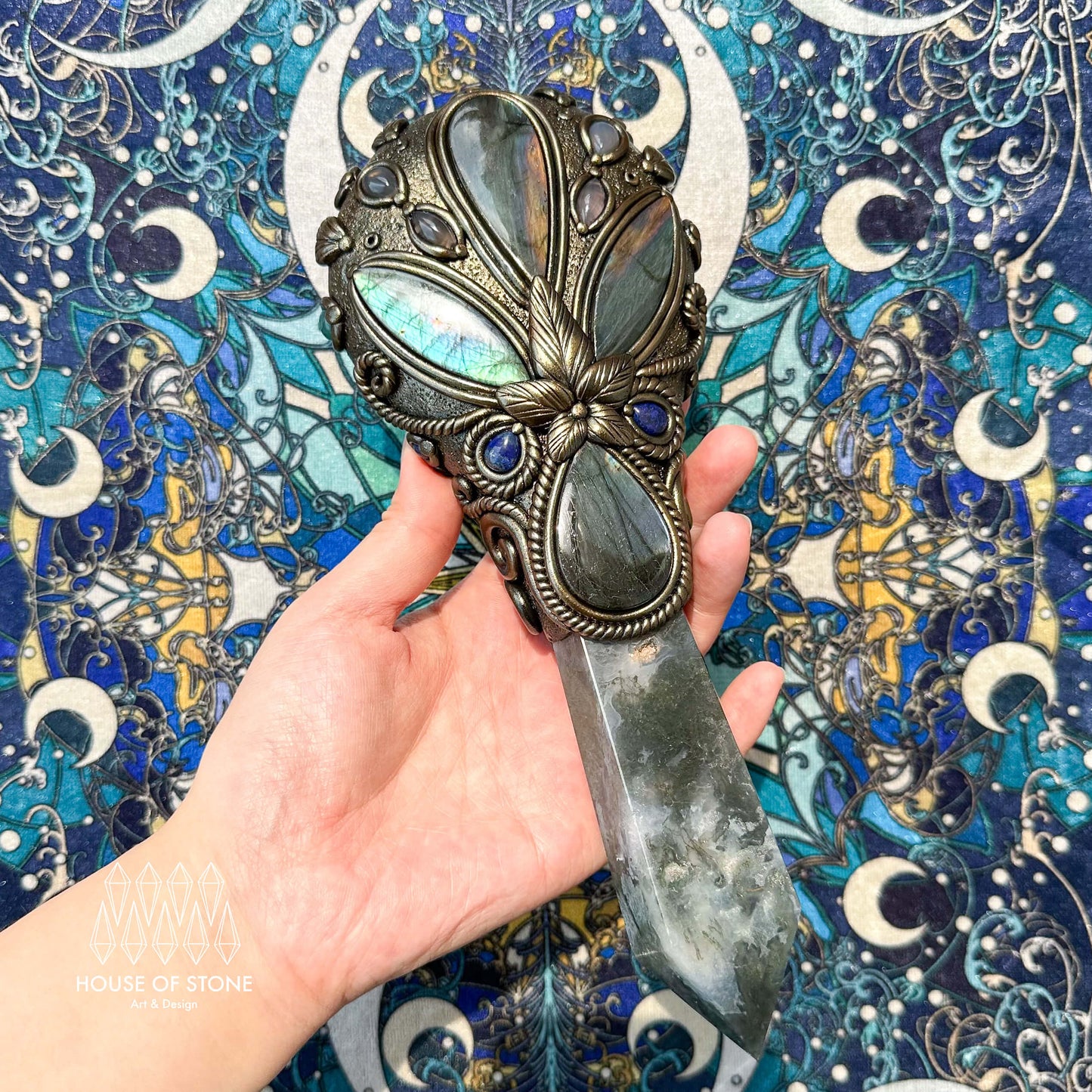 Handmade Natural Black Obsidian Mirror/Magic Obsidian Witch Wand/Crystal Quartz Wand/Scrying Mirror Wand/Root Chakra/Manifest Altar Tool