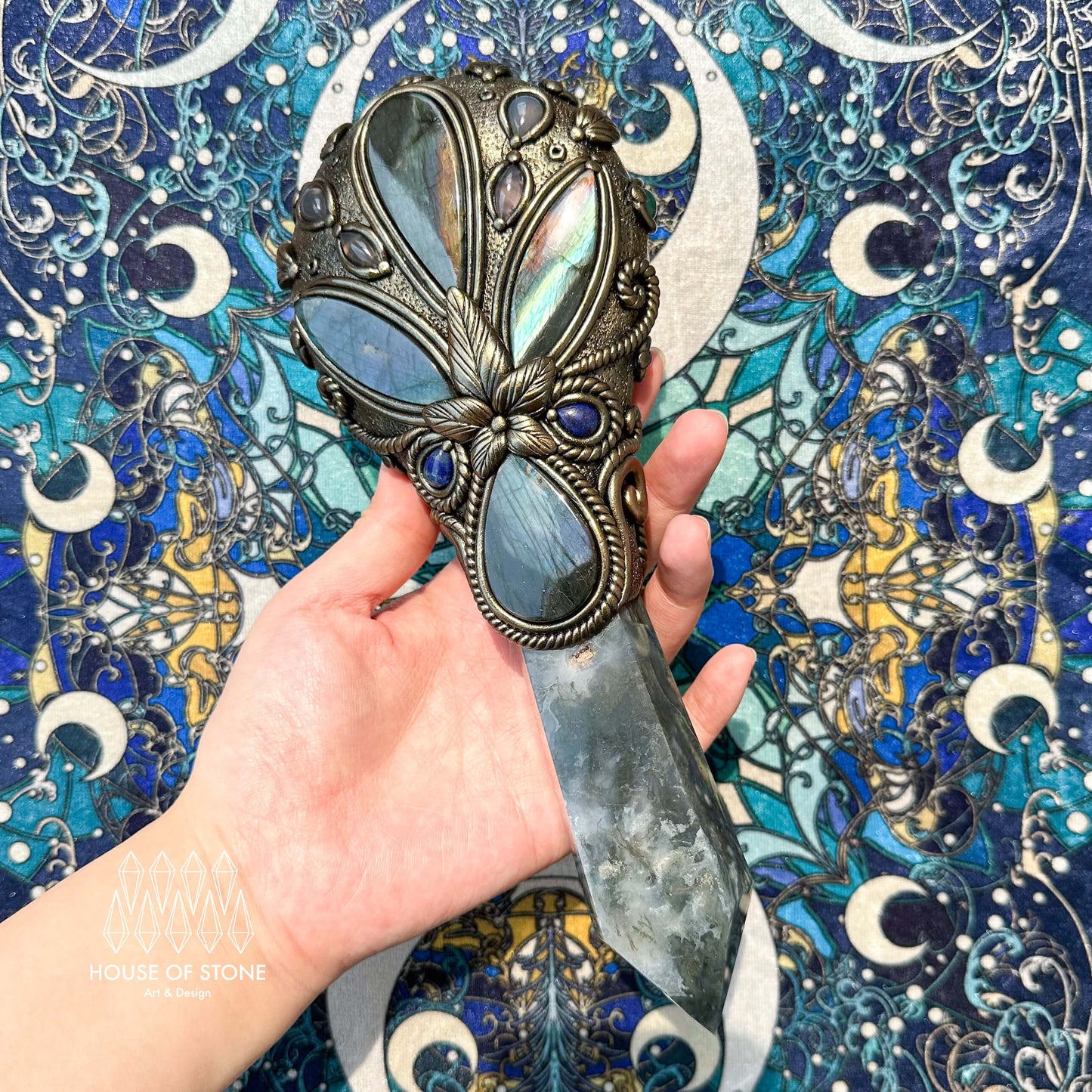 Handmade Natural Black Obsidian Mirror/Magic Obsidian Witch Wand/Crystal Quartz Wand/Scrying Mirror Wand/Root Chakra/Manifest Altar Tool
