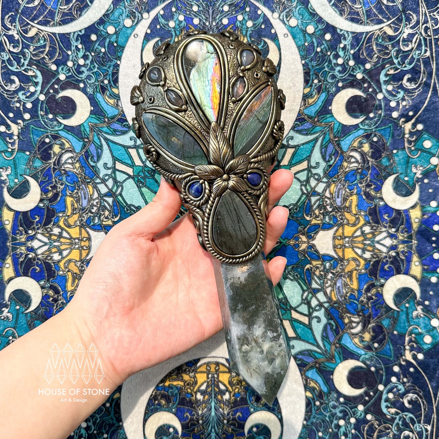 Handmade Natural Black Obsidian Mirror/Magic Obsidian Witch Wand/Crystal Quartz Wand/Scrying Mirror Wand/Root Chakra/Manifest Altar Tool