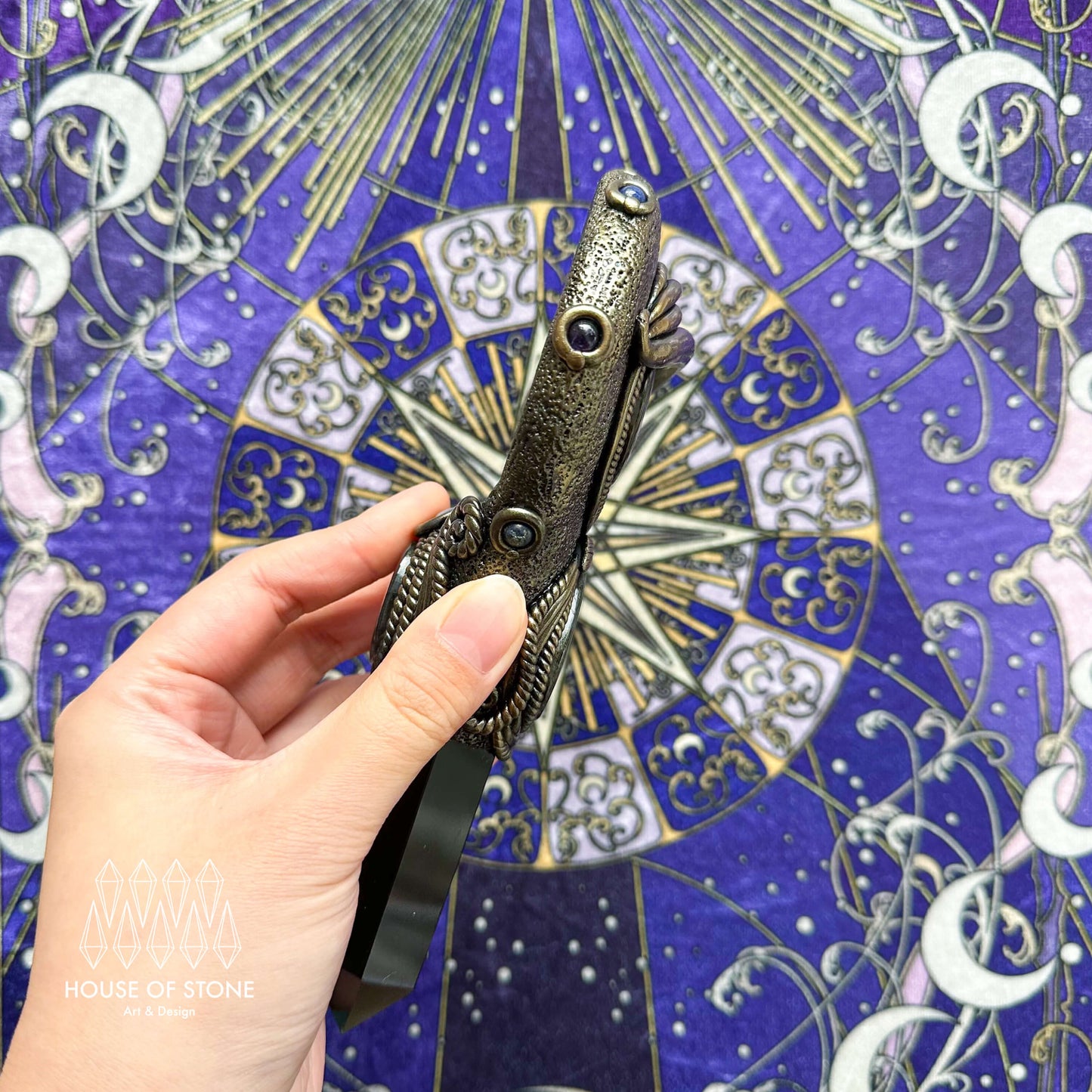 Handmade Natural Black Obsidian Mirror/Magic Obsidian Witch Wand/Crystal Quartz Wand/Scrying Mirror Wand/Root Chakra/Manifest Altar Tool