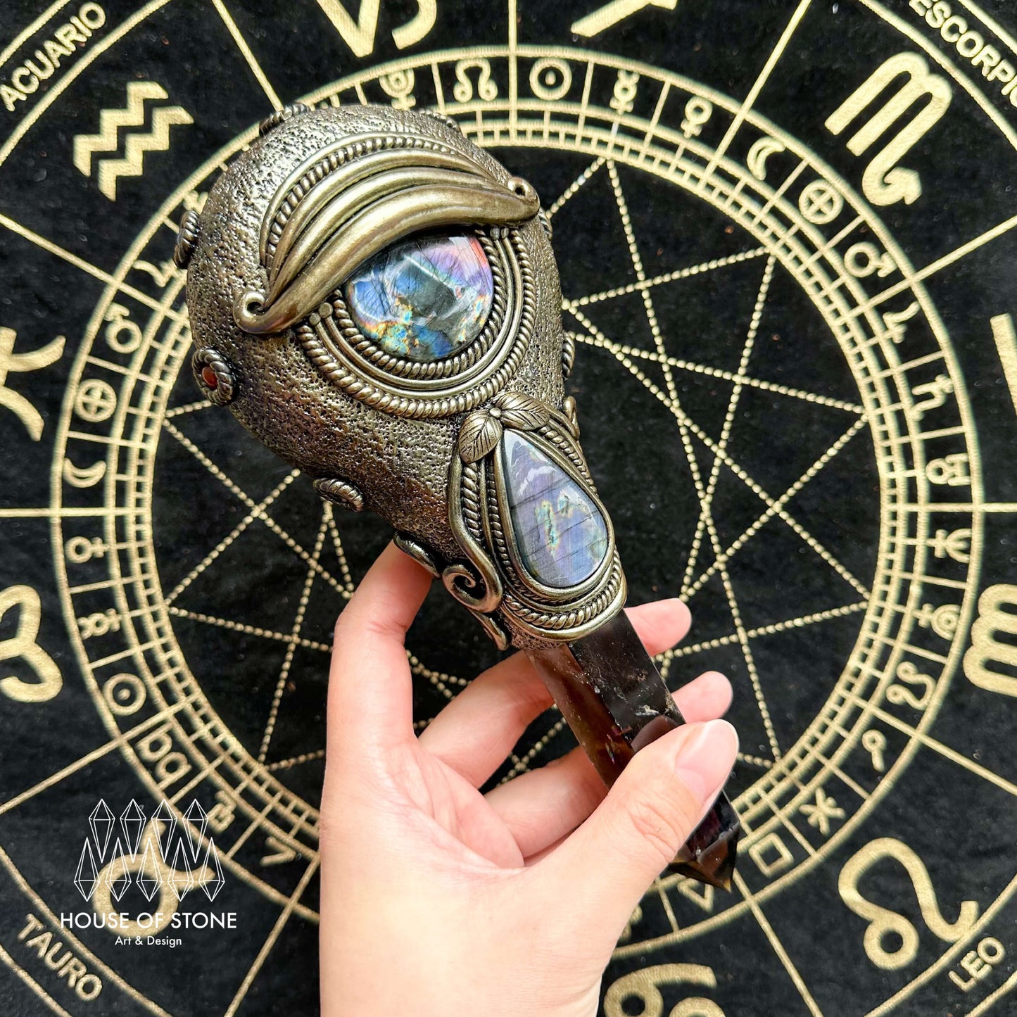 Handmade Natural Black Obsidian Mirror/Magic Obsidian Witch Wand/Crystal Quartz Wand/Scrying Mirror Wand/Root Chakra/Manifest Altar Tool