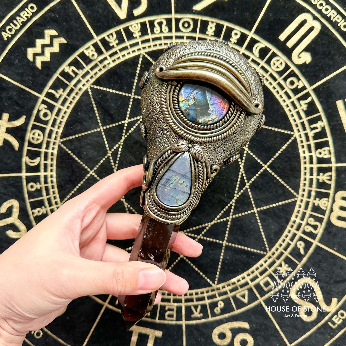 Handmade Natural Black Obsidian Mirror/Magic Obsidian Witch Wand/Crystal Quartz Wand/Scrying Mirror Wand/Root Chakra/Manifest Altar Tool