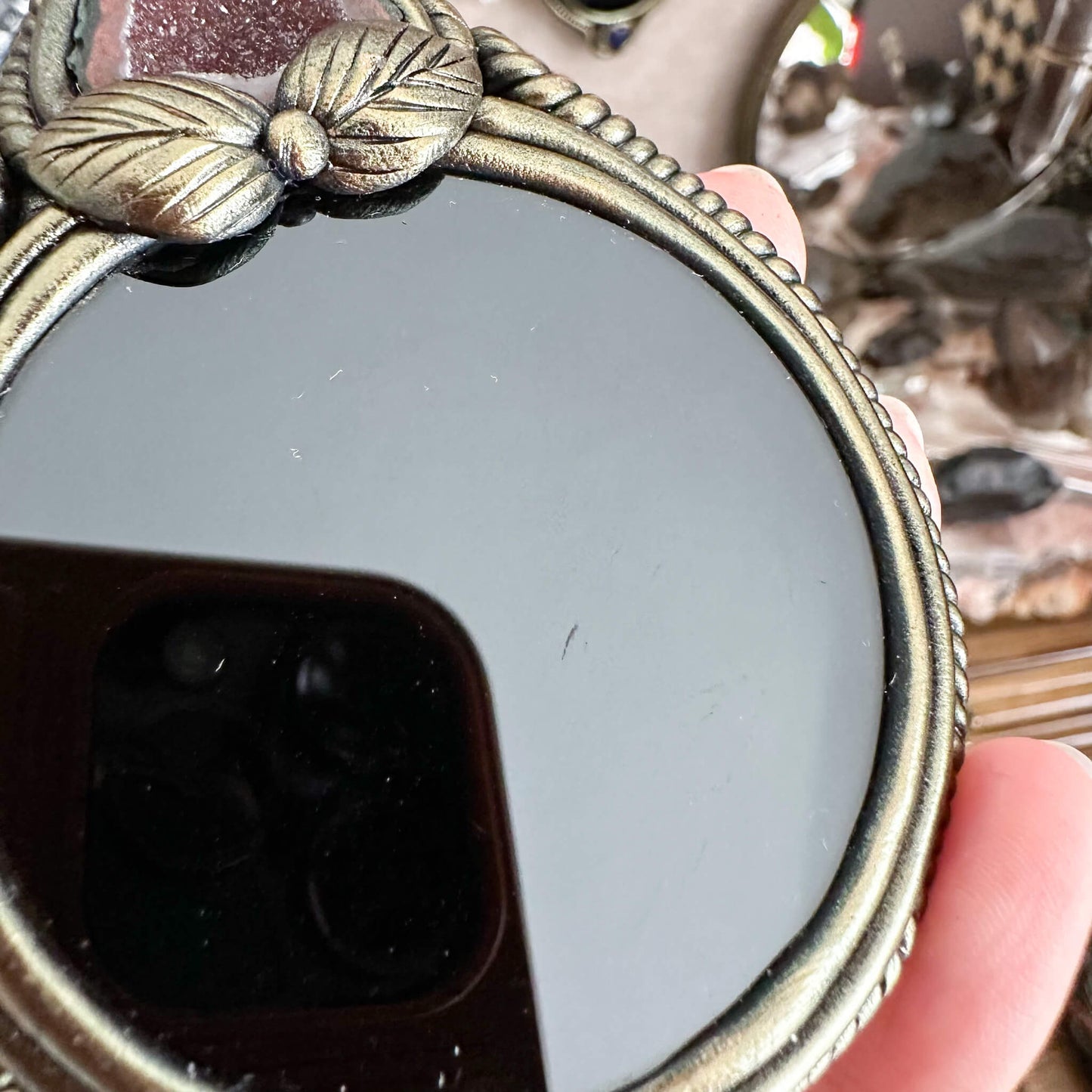 Handmade Natural Black Obsidian Pendant Necklace/Magic Obsidian Mirror Crystal Pendant/Scrying Mirror Talisman Protection Jewelry/Altar Tool
