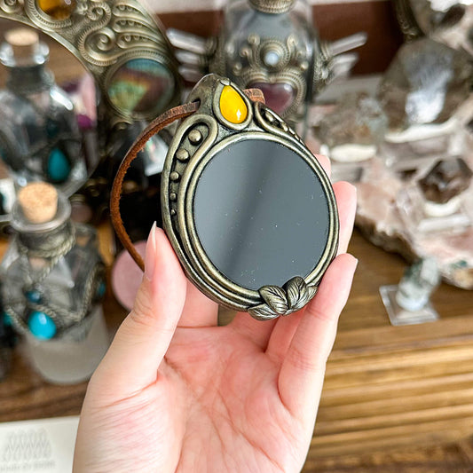 Handmade Natural Black Obsidian Pendant Necklace/Magic Obsidian Mirror Crystal Pendant/Scrying Mirror Talisman Protection Jewelry/Altar Tool