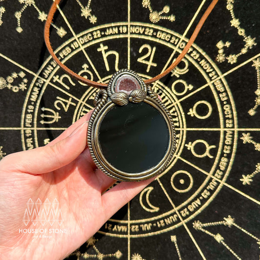 Handmade Natural Black Obsidian Pendant Necklace/Magic Obsidian Mirror Crystal Pendant/Scrying Mirror Talisman Protection Jewelry/Altar Tool