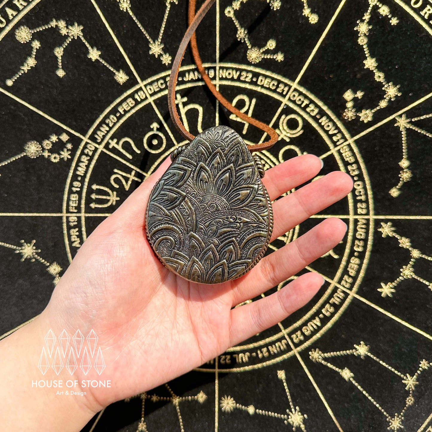 Handmade Natural Black Obsidian Pendant Necklace/Magic Obsidian Mirror Crystal Pendant/Scrying Mirror Talisman Protection Jewelry/Altar Tool