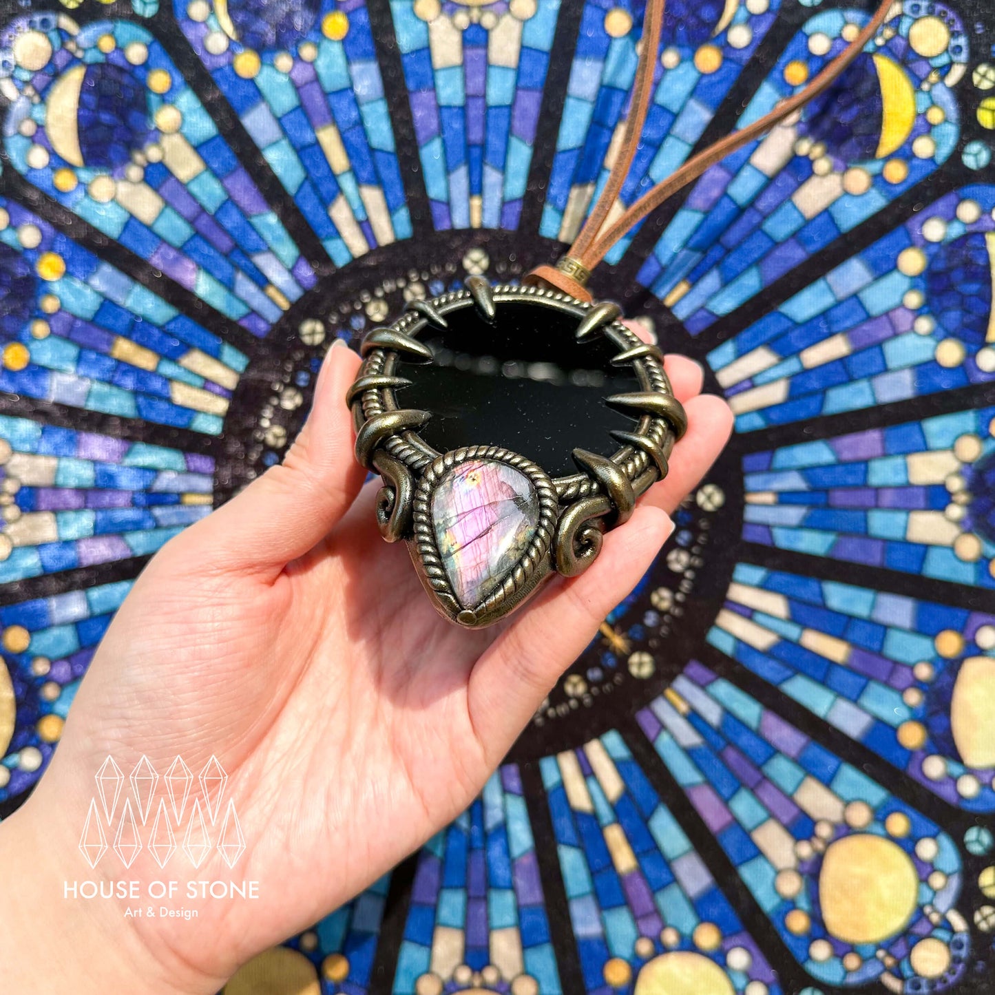 Handmade Natural Black Obsidian Pendant Necklace/Magic Obsidian Mirror Crystal Pendant/Scrying Mirror Talisman Protection Jewelry/Altar Tool