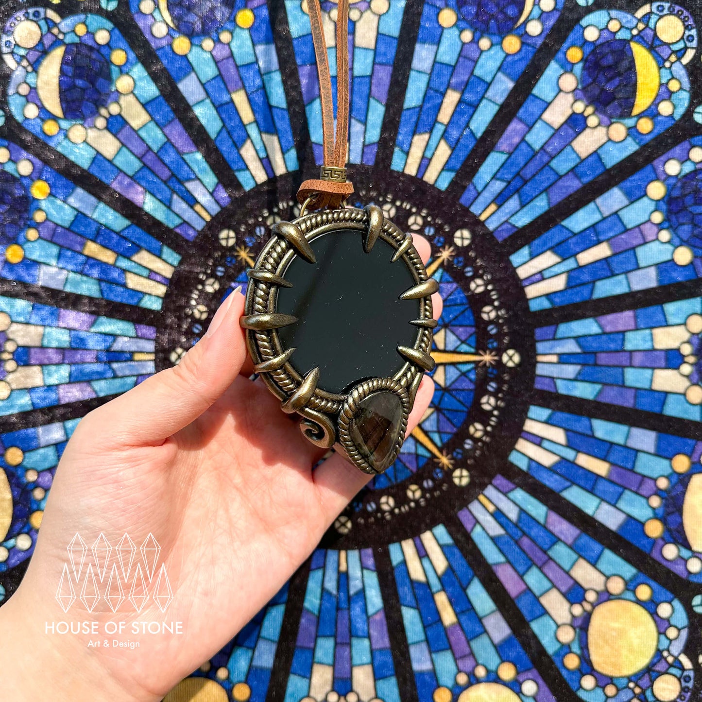 Handmade Natural Black Obsidian Pendant Necklace/Magic Obsidian Mirror Crystal Pendant/Scrying Mirror Talisman Protection Jewelry/Altar Tool