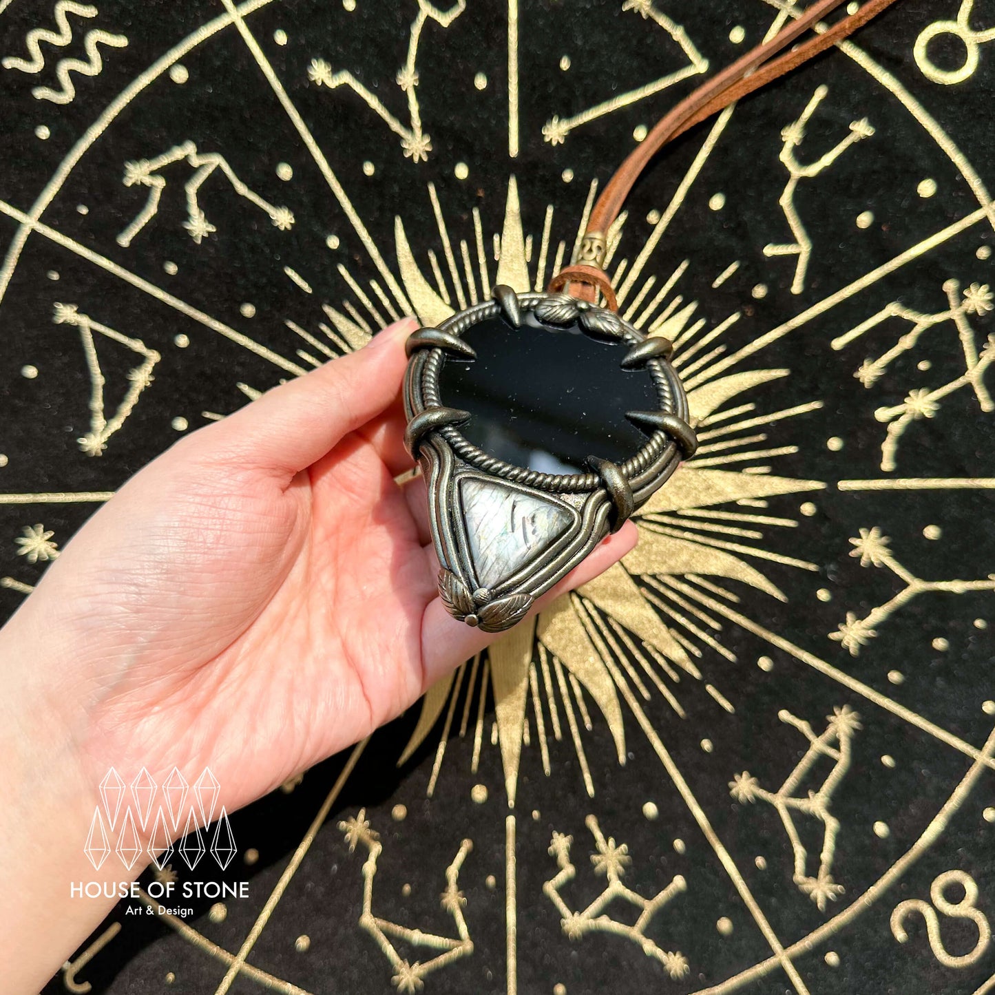Handmade Natural Black Obsidian Pendant Necklace/Magic Obsidian Mirror Crystal Pendant/Scrying Mirror Talisman Protection Jewelry/Altar Tool