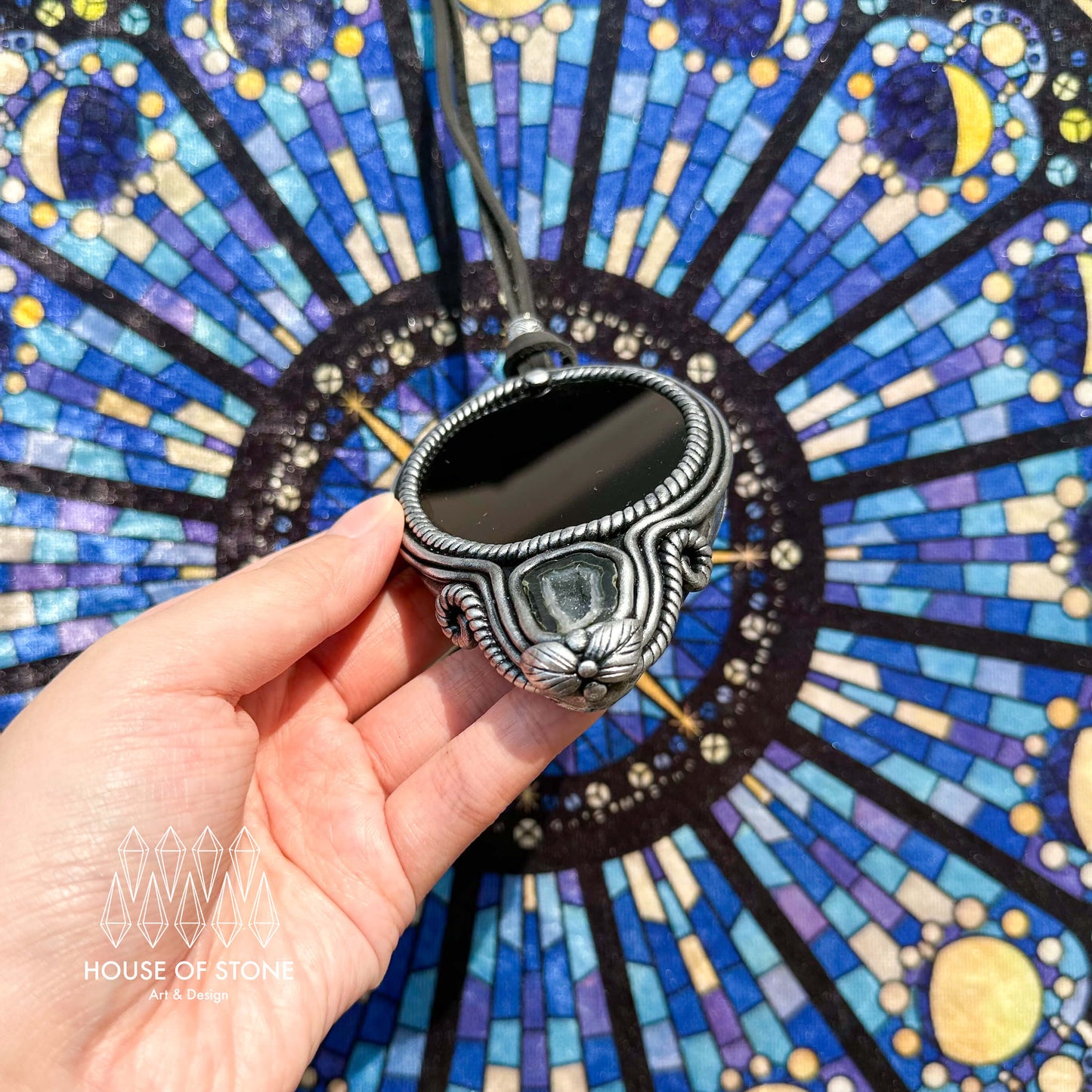 Handmade Natural Black Obsidian Pendant Necklace/Magic Obsidian Mirror Crystal Pendant/Scrying Mirror Talisman Protection Jewelry/Altar Tool