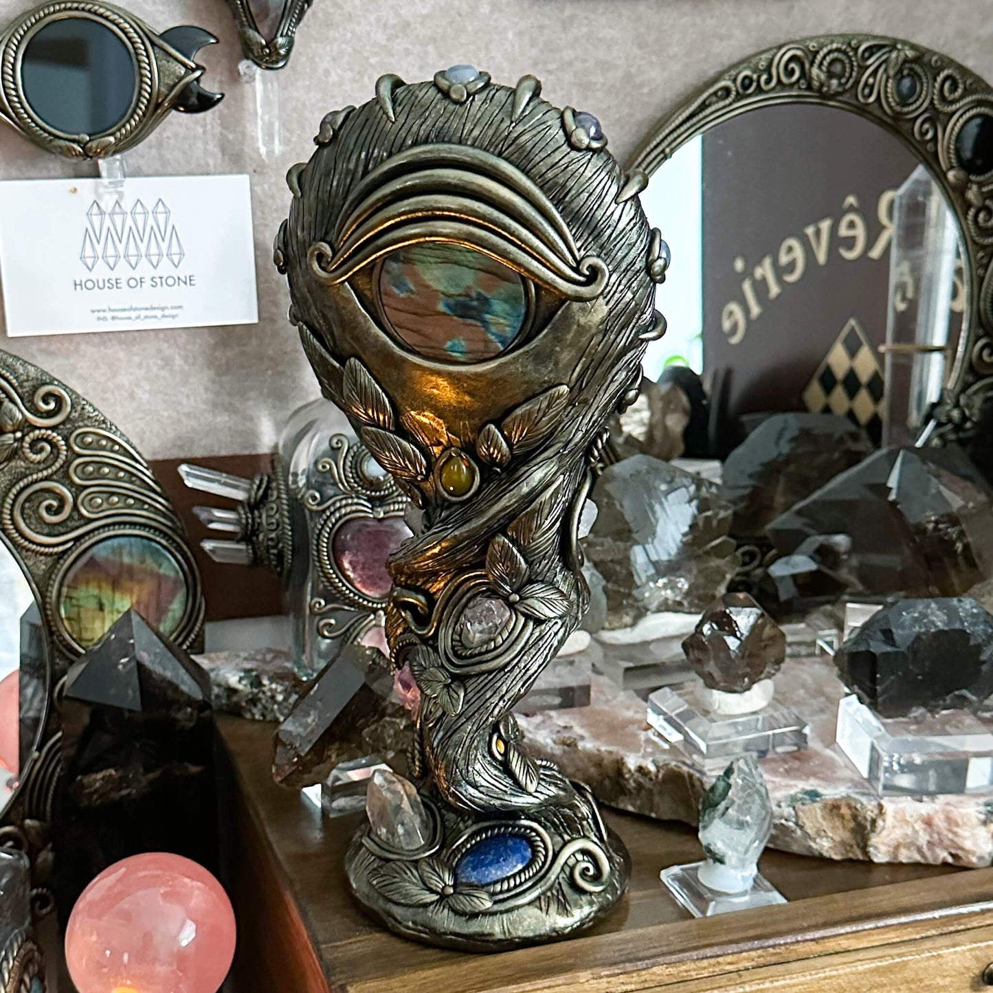 Handmade Natural Black Obsidian Mirror/Magic Obsidian Witch/Crystal Quartz with Base/Scrying Mirror/Root Chakra/Manifest Altar Tool