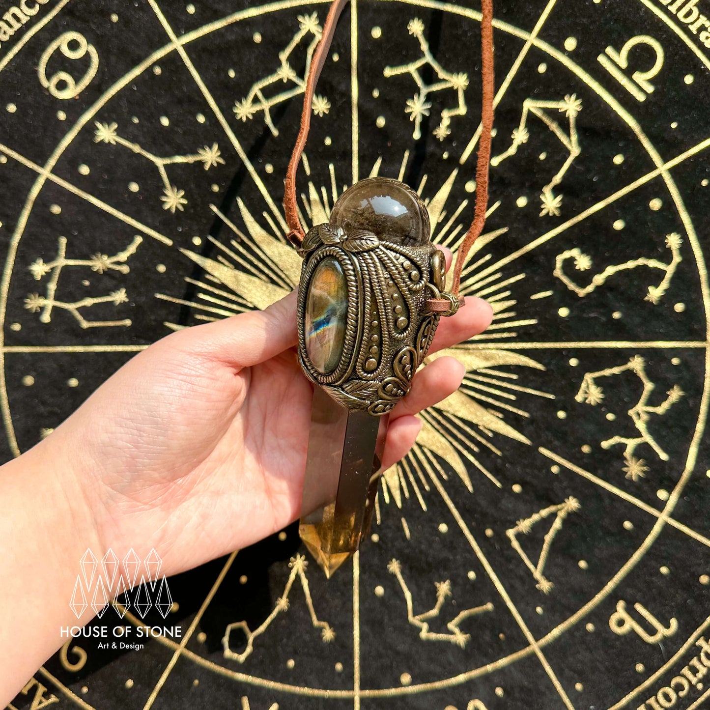 Natural Handmade Smoky Quartz  Pendant Necklace/Magic Crystal Double-sided Pendant/Labradorite Necklace/Root Chakra/Manifest Altar Tool