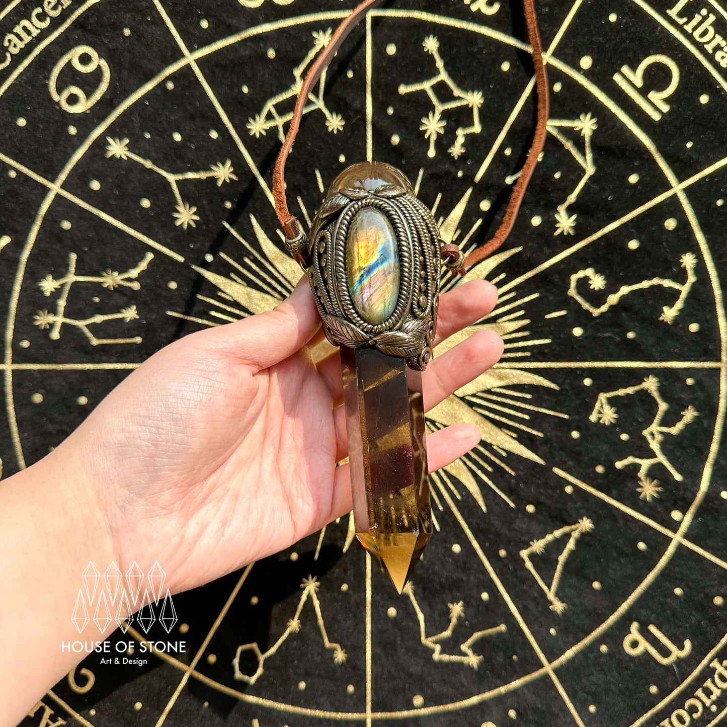 Natural Handmade Smoky Quartz  Pendant Necklace/Magic Crystal Double-sided Pendant/Labradorite Necklace/Root Chakra/Manifest Altar Tool