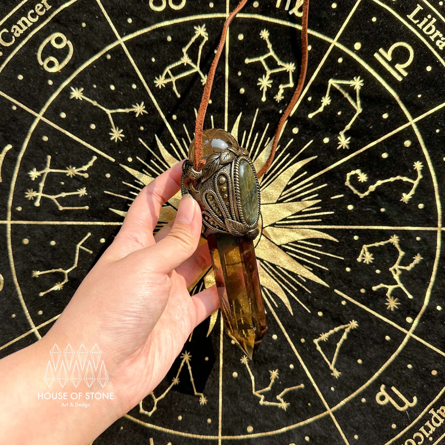 Natural Handmade Smoky Quartz  Pendant Necklace/Magic Crystal Double-sided Pendant/Labradorite Necklace/Root Chakra/Manifest Altar Tool