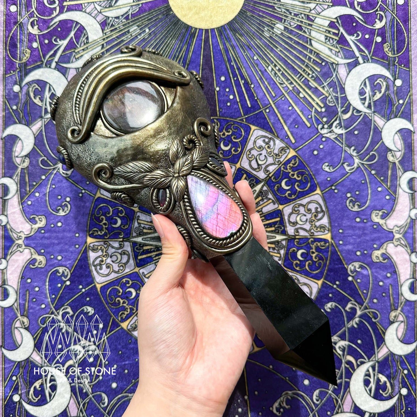 Handmade Natural Black Obsidian Mirror/Magic Obsidian Witch Wand/Crystal Quartz Wand/Scrying Mirror Wand/Root Chakra/Manifest Altar Tool