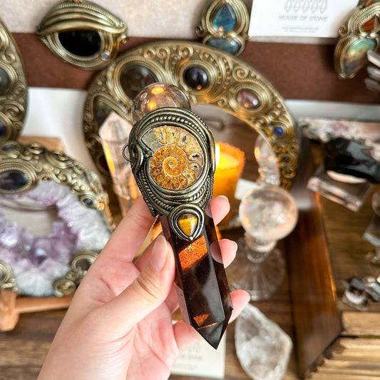 Handmade Natural Smoky Quartz  Pendant Necklace/Magic Crystal Double-sided Pendant/Labradorite Necklace/Root Chakra/Manifest Altar Tool