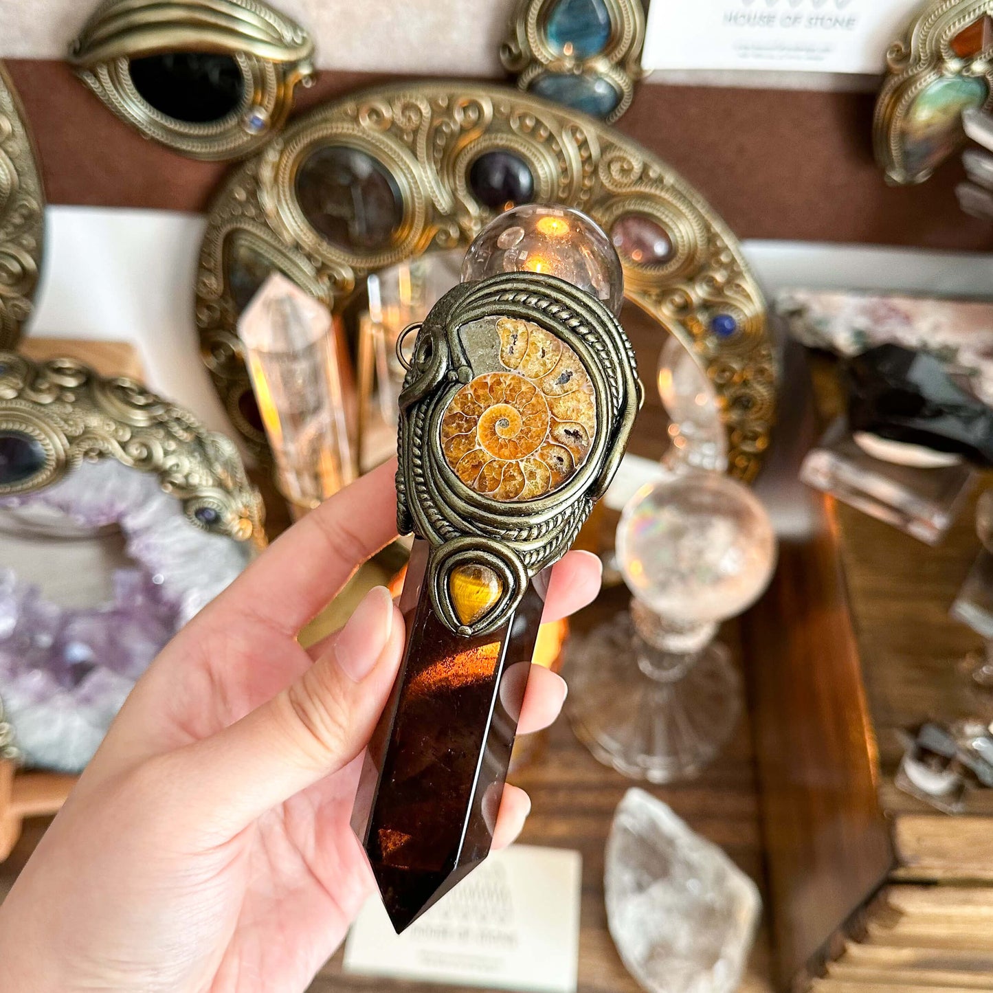 Handmade Natural Smoky Quartz  Pendant Necklace/Magic Crystal Double-sided Pendant/Labradorite Necklace/Root Chakra/Manifest Altar Tool