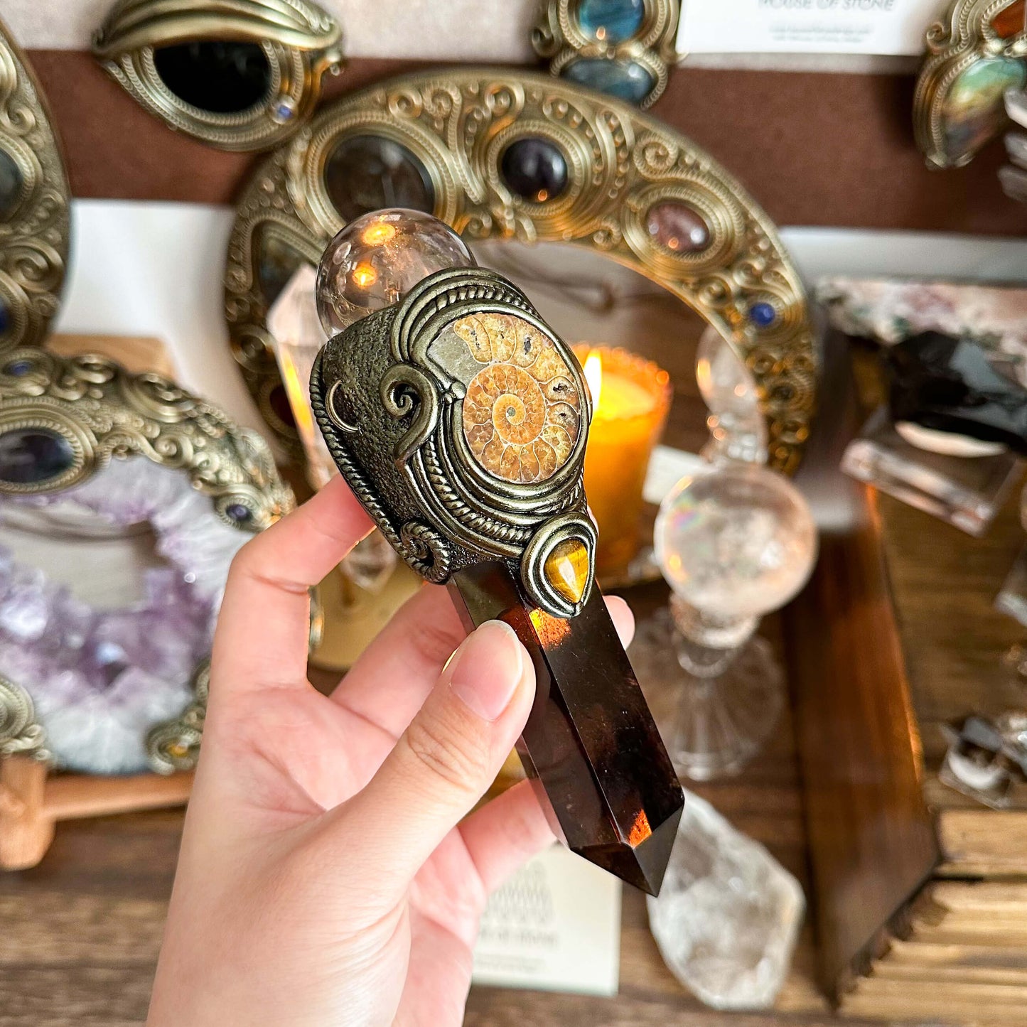 Handmade Natural Smoky Quartz  Pendant Necklace/Magic Crystal Double-sided Pendant/Labradorite Necklace/Root Chakra/Manifest Altar Tool