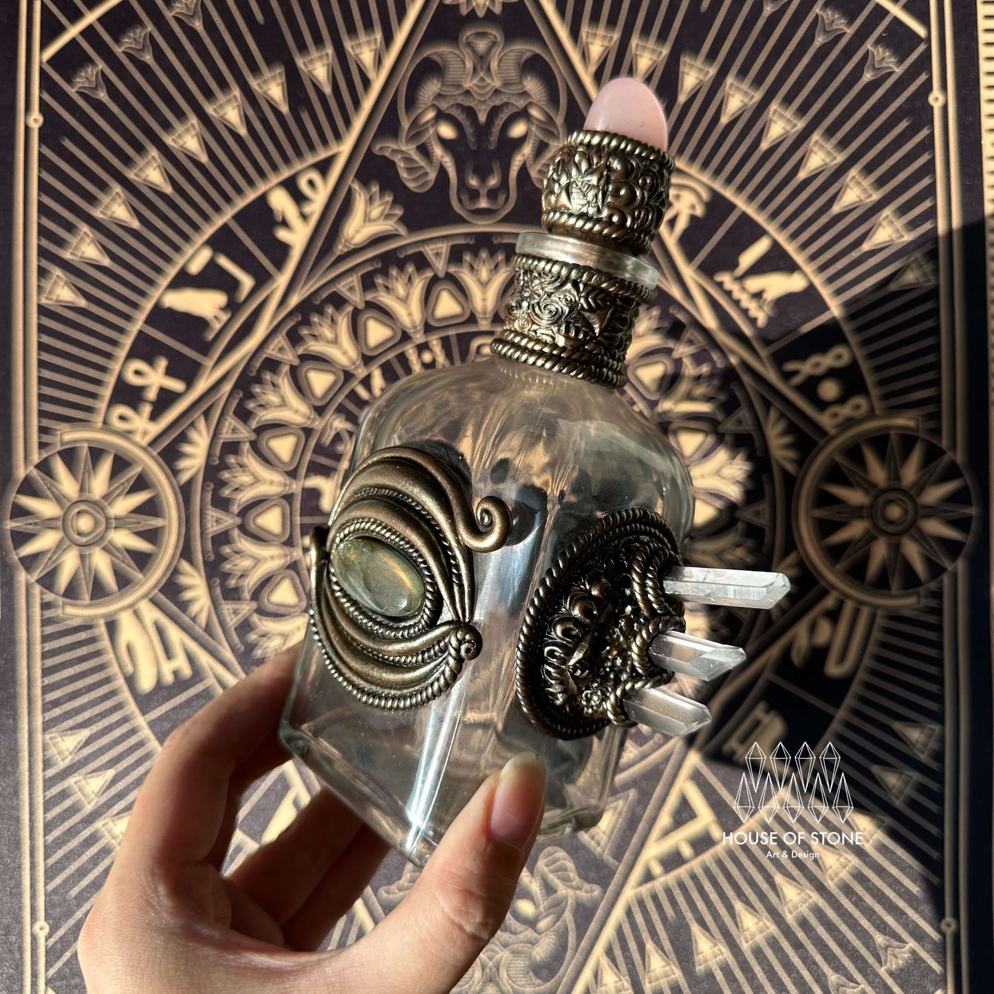 Handmade Natural Crystal Spell Jar/Apothecary Spell Jar/Magic Potion Bottle/Witch Apothecary Bottle/Large Wish bottle/Intention bottle