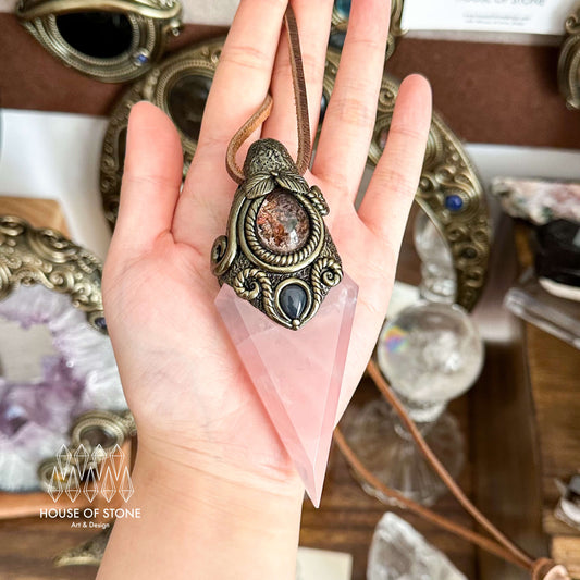 Handmade Natural Rose Quartz Pendant Necklace/Magic Rose Quartz Crystal Protection Pendant/Garden Quartz Jewelry/Chakra/Altar Tool