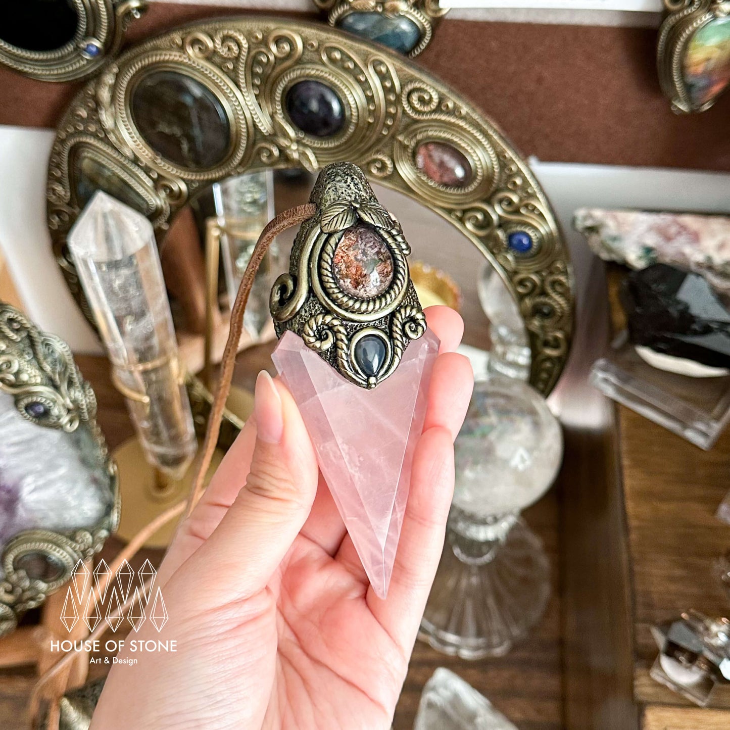 Handmade Natural Rose Quartz Pendant Necklace/Magic Rose Quartz Crystal Protection Pendant/Garden Quartz Jewelry/Chakra/Altar Tool