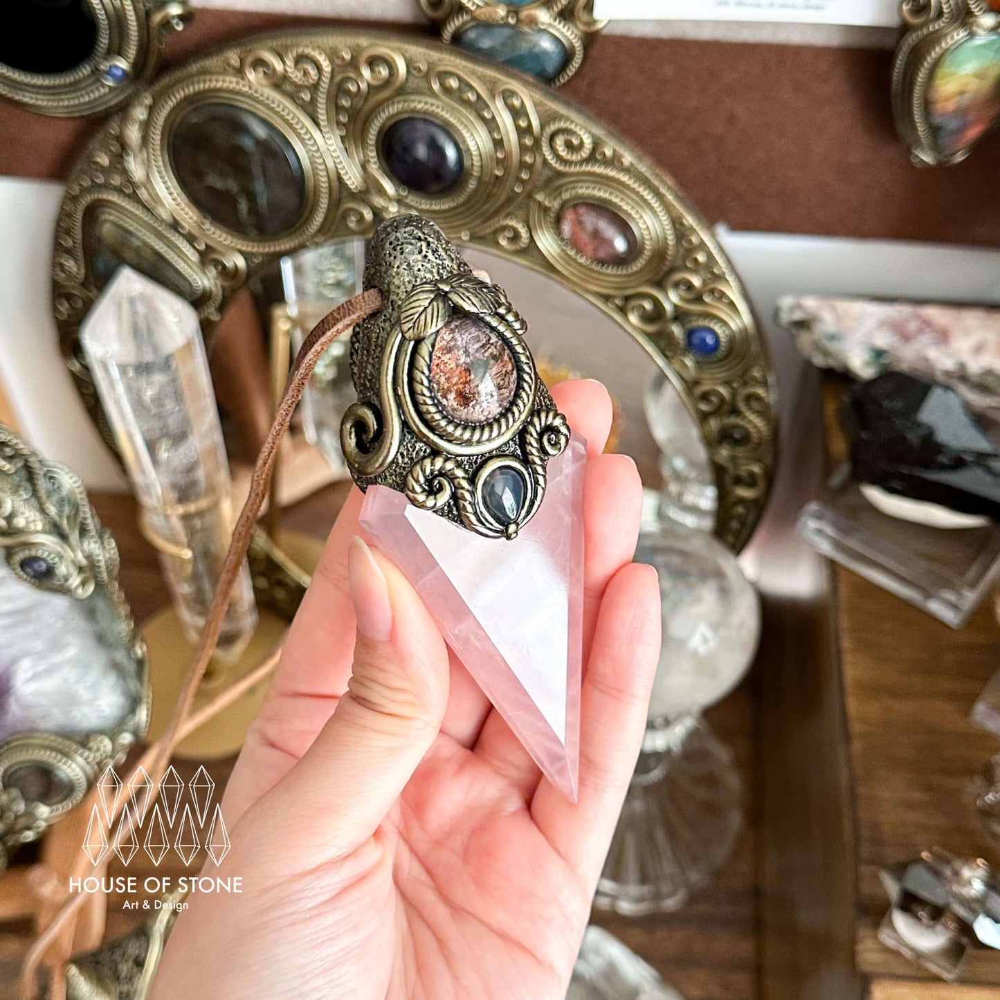 Handmade Natural Rose Quartz Pendant Necklace/Magic Rose Quartz Crystal Protection Pendant/Garden Quartz Jewelry/Chakra/Altar Tool