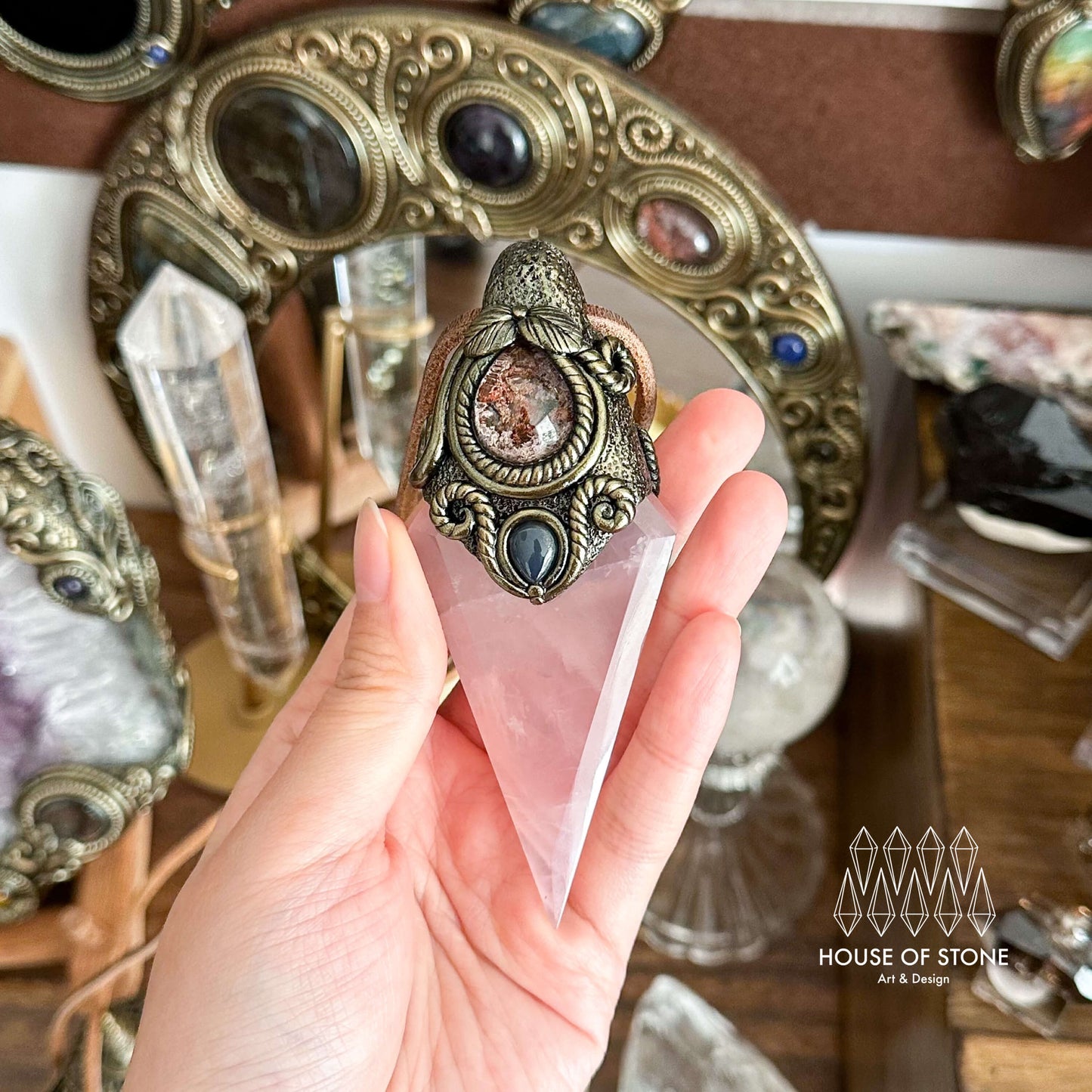 Handmade Natural Rose Quartz Pendant Necklace/Magic Rose Quartz Crystal Protection Pendant/Garden Quartz Jewelry/Chakra/Altar Tool