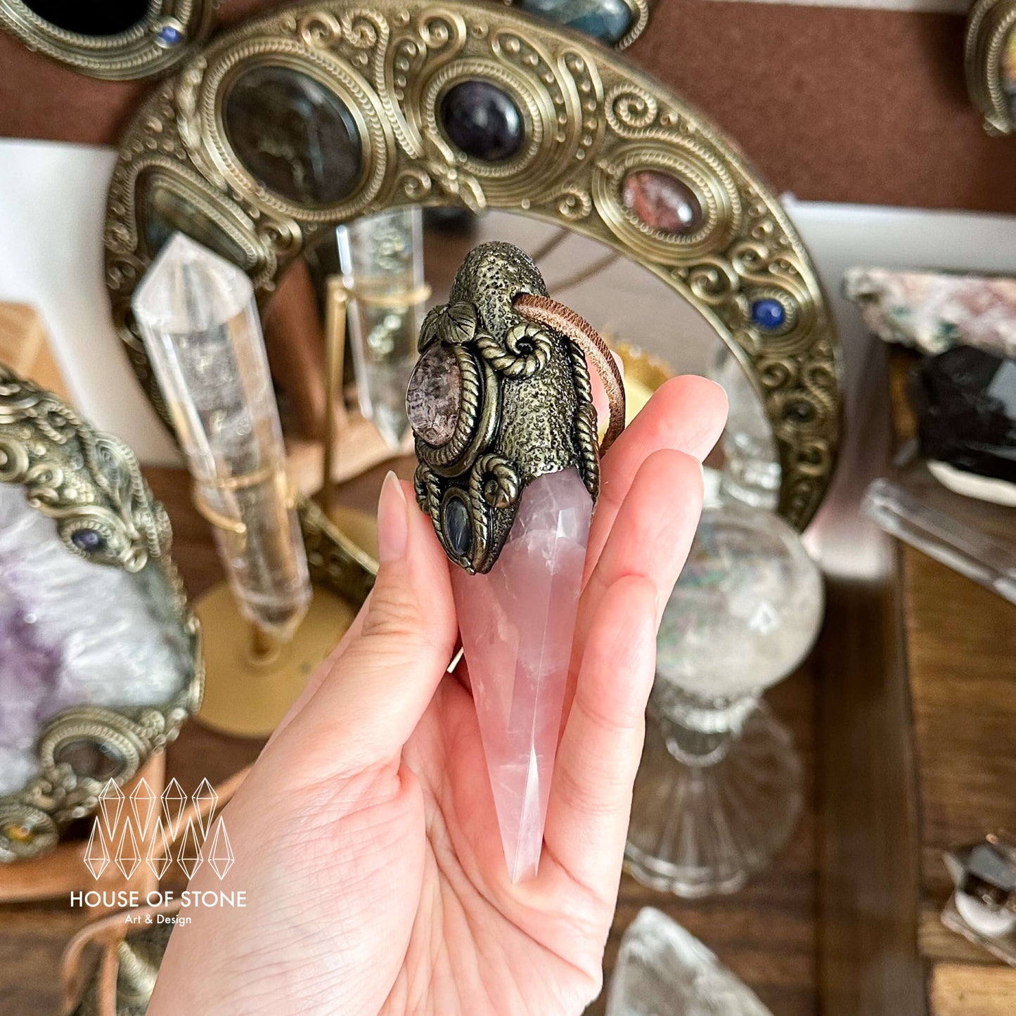 Handmade Natural Rose Quartz Pendant Necklace/Magic Rose Quartz Crystal Protection Pendant/Garden Quartz Jewelry/Chakra/Altar Tool