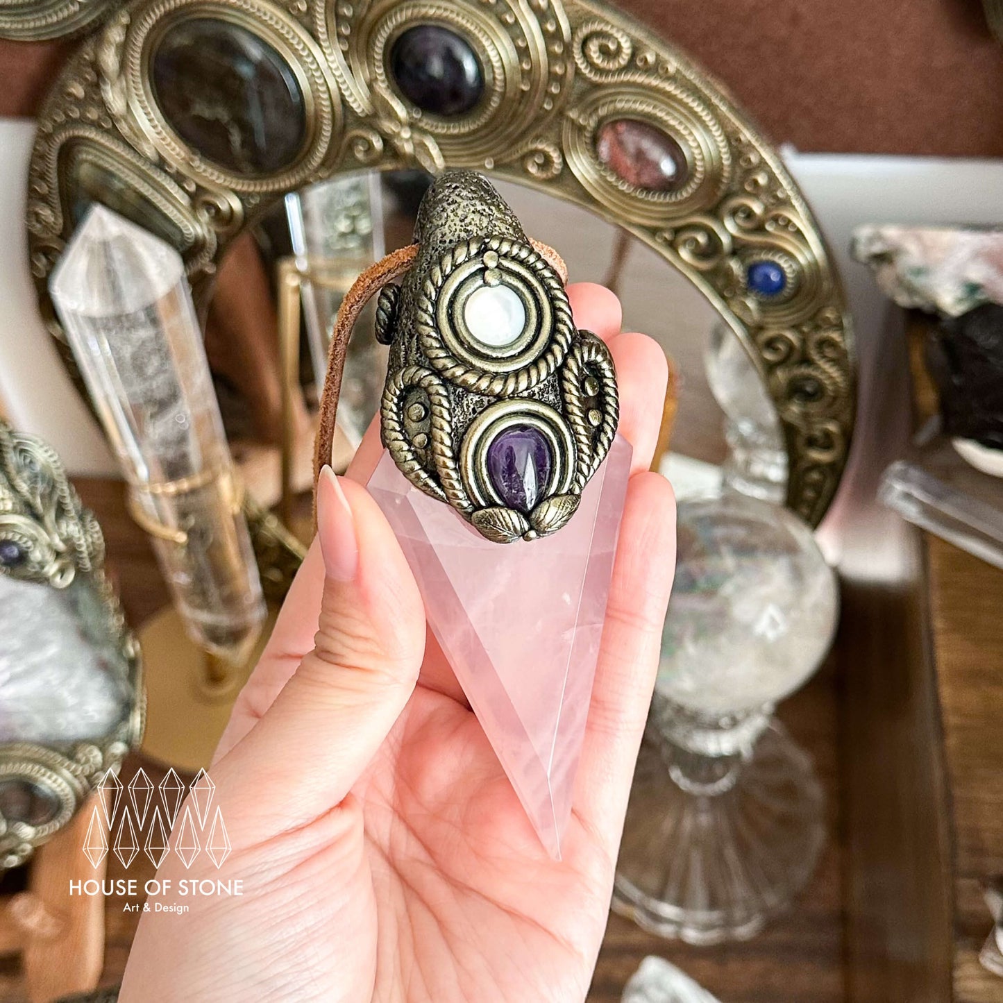 Handmade Natural Rose Quartz Pendant Necklace/Magic Rose Quartz Crystal Protection Pendant/Garden Quartz Jewelry/Chakra/Altar Tool