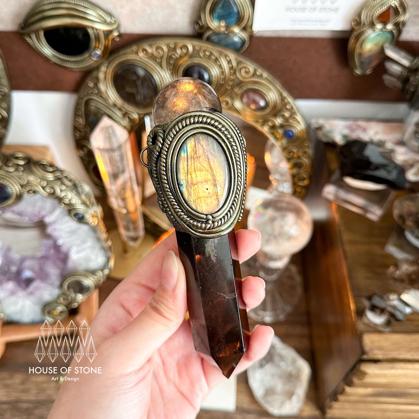 Handmade Natural Smoky Quartz  Pendant Necklace/Magic Crystal Double-sided Pendant/Labradorite Necklace/Root Chakra/Manifest Altar Tool