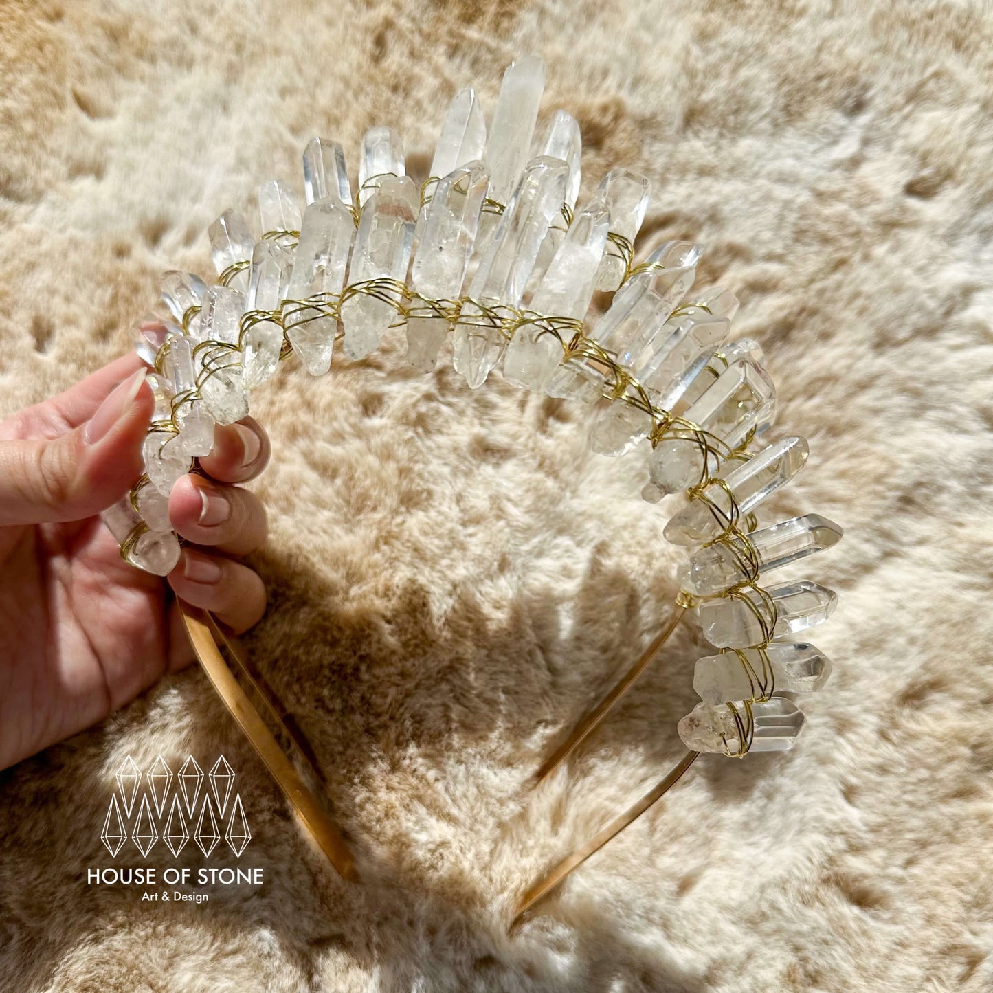 Natural Crystal Quartz Crown/Clear Quartz Gold Wire Crown/Tiara Healing Hair Comb/Wedding Bride Jewelry Headband Gift