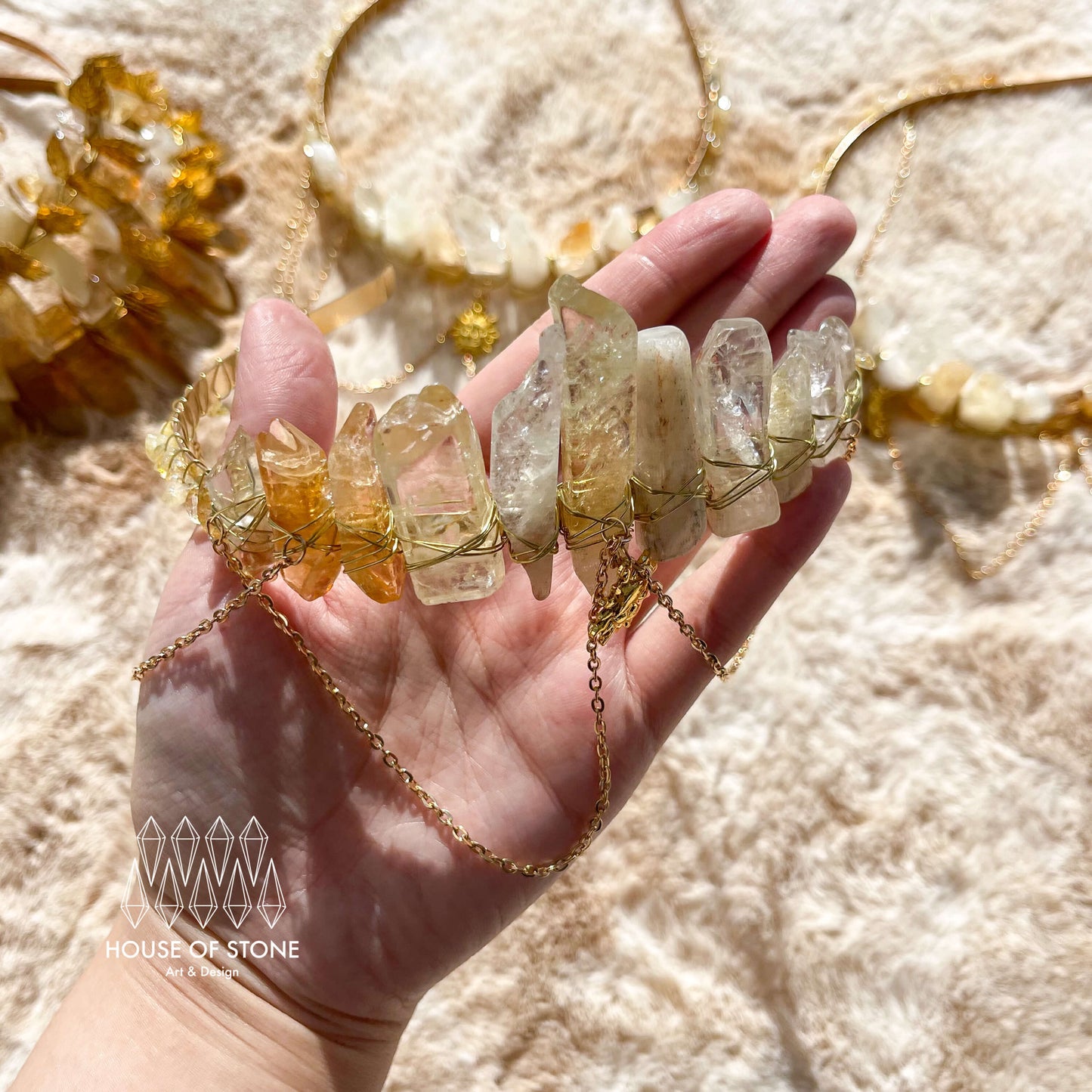 Natural Crystal Citrine Quartz Crown/Citrine Chips Festival Healing Tiara/Witch Crystal Chain Crown/Wedding Bride Jewelry Headband Gift