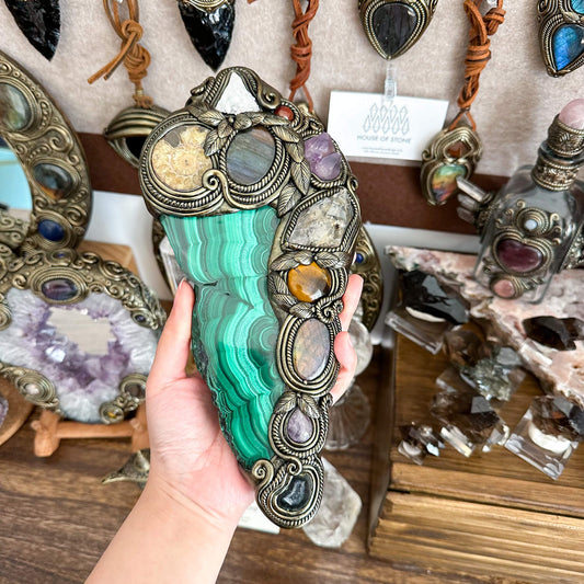 Handmade Natural Malachite Crystal Wall Hanging Decor/Spiritual Window Interior Room Hangings/Christmas Crystal Door Hanging