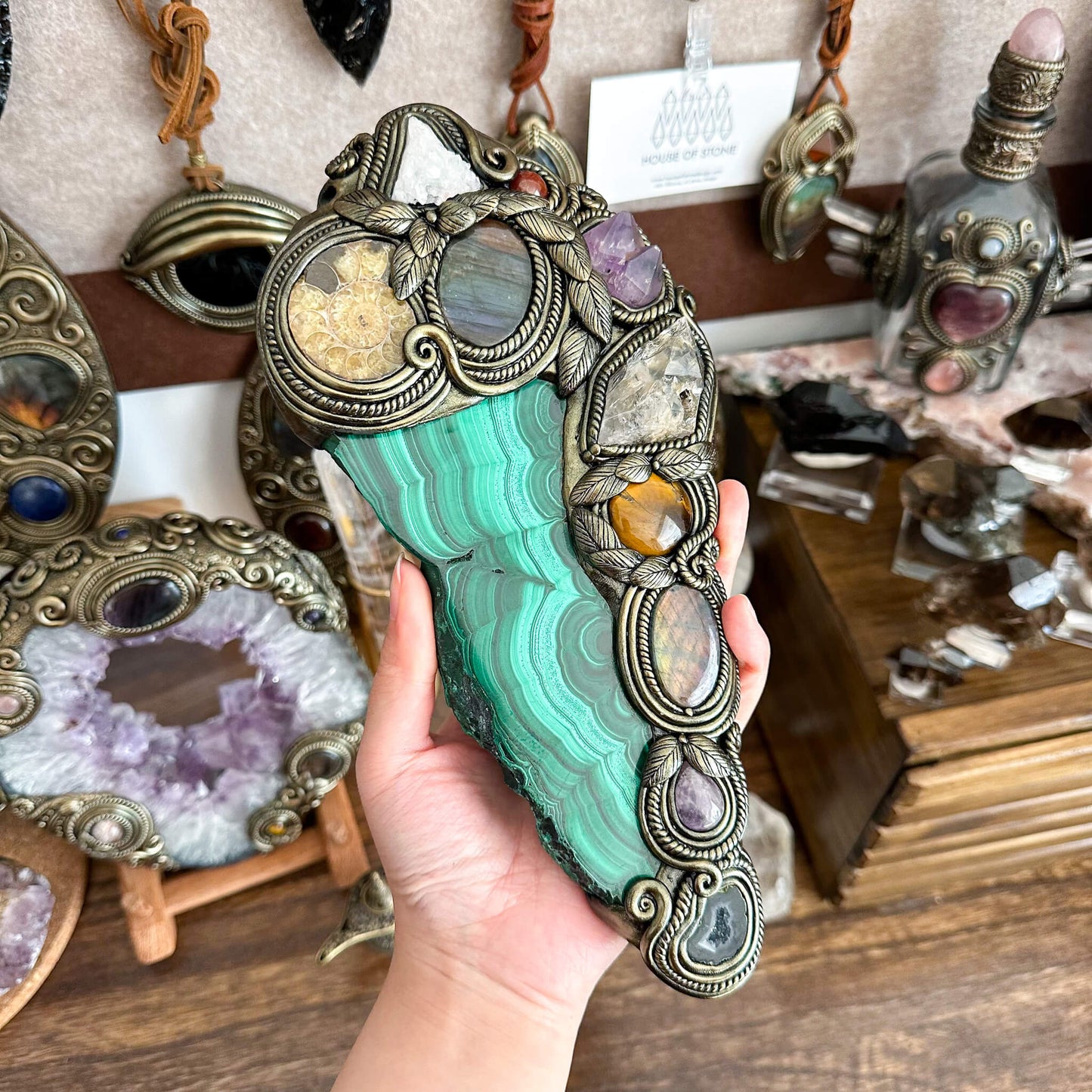 Handmade Natural Malachite Crystal Wall Hanging Decor/Spiritual Window Interior Room Hangings/Christmas Crystal Door Hanging