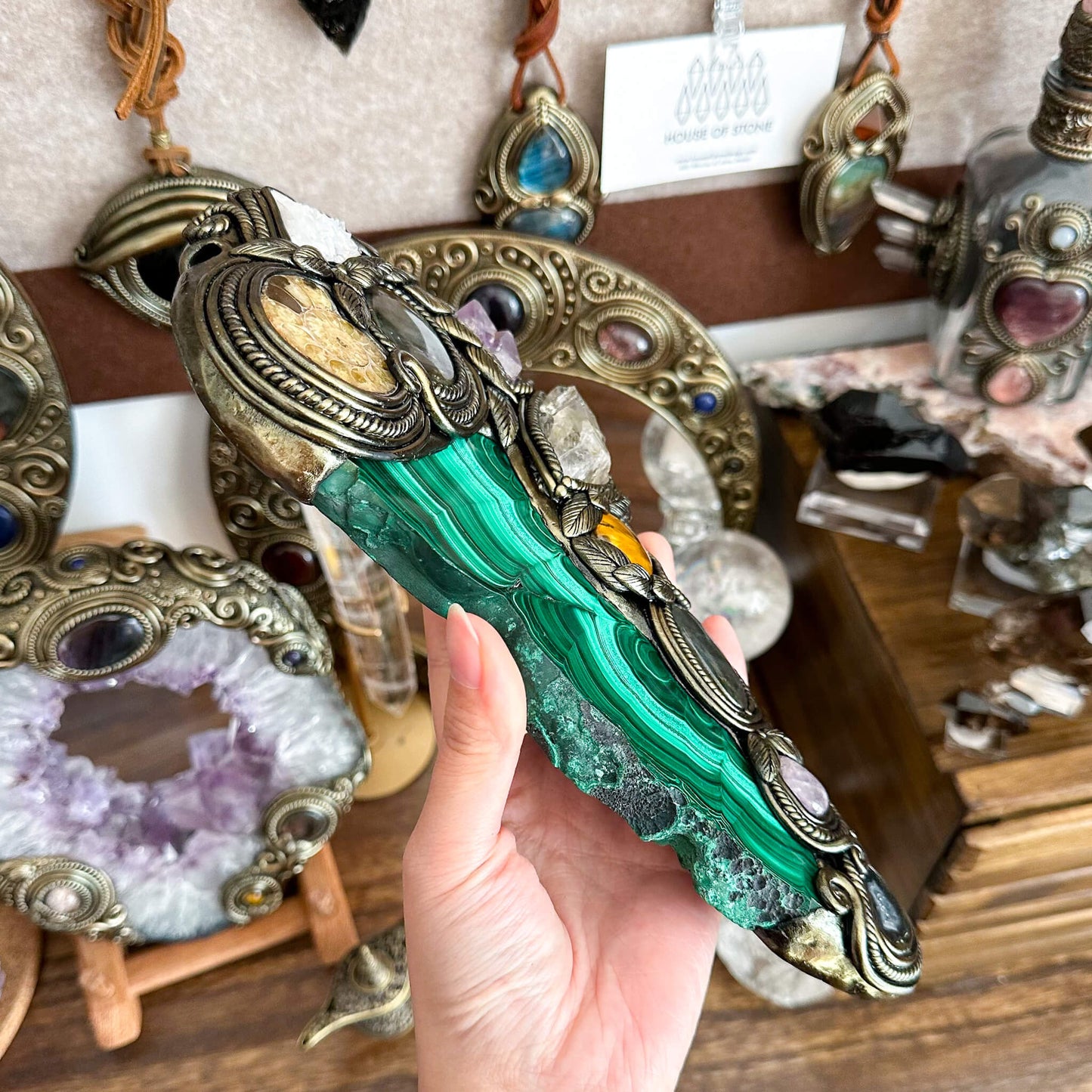 Handmade Natural Malachite Crystal Wall Hanging Decor/Spiritual Window Interior Room Hangings/Christmas Crystal Door Hanging