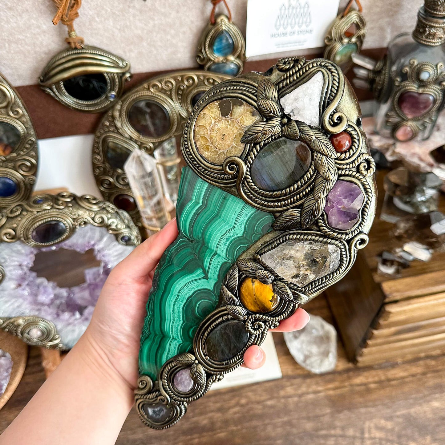 Handmade Natural Malachite Crystal Wall Hanging Decor/Spiritual Window Interior Room Hangings/Christmas Crystal Door Hanging