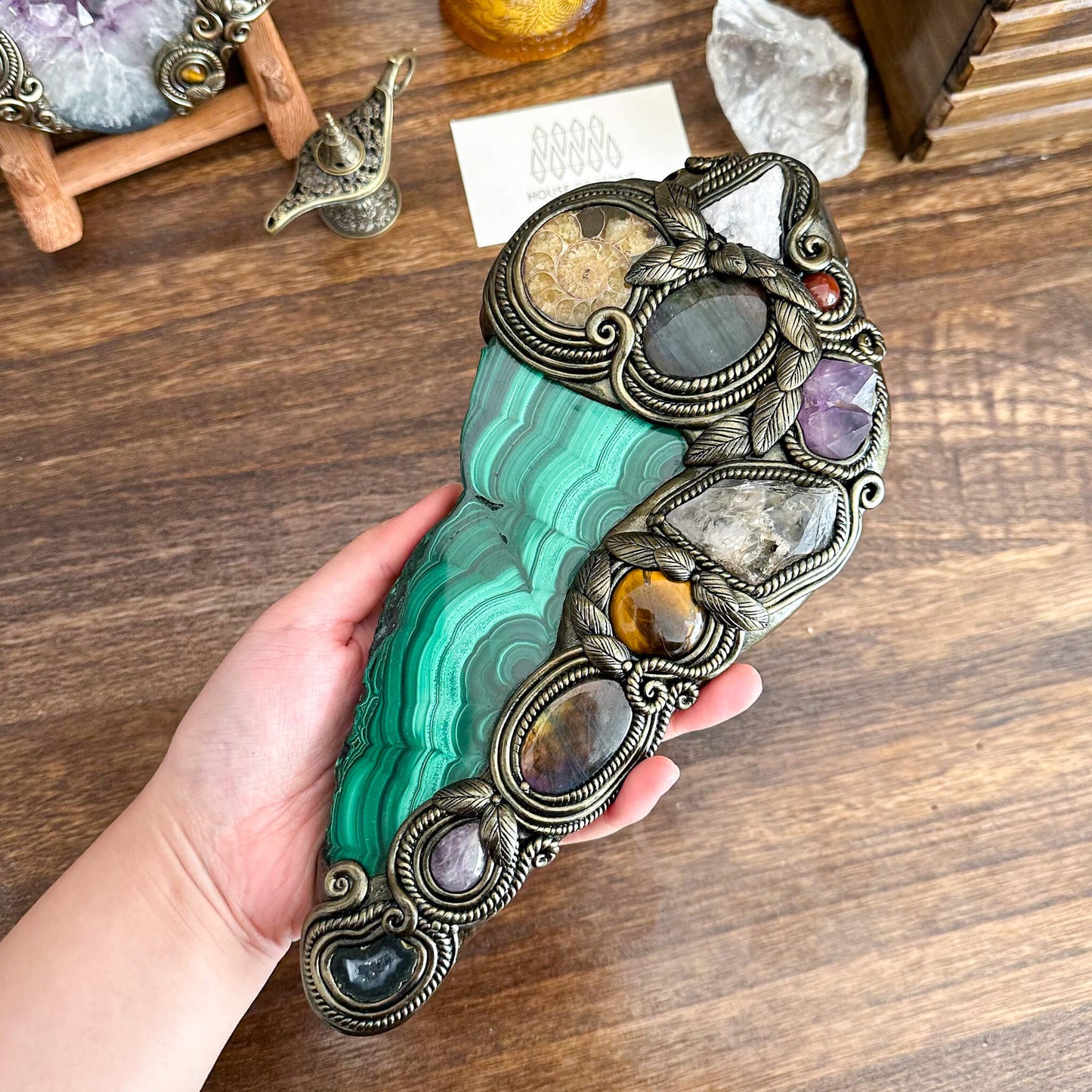 Handmade Natural Malachite Crystal Wall Hanging Decor/Spiritual Window Interior Room Hangings/Christmas Crystal Door Hanging