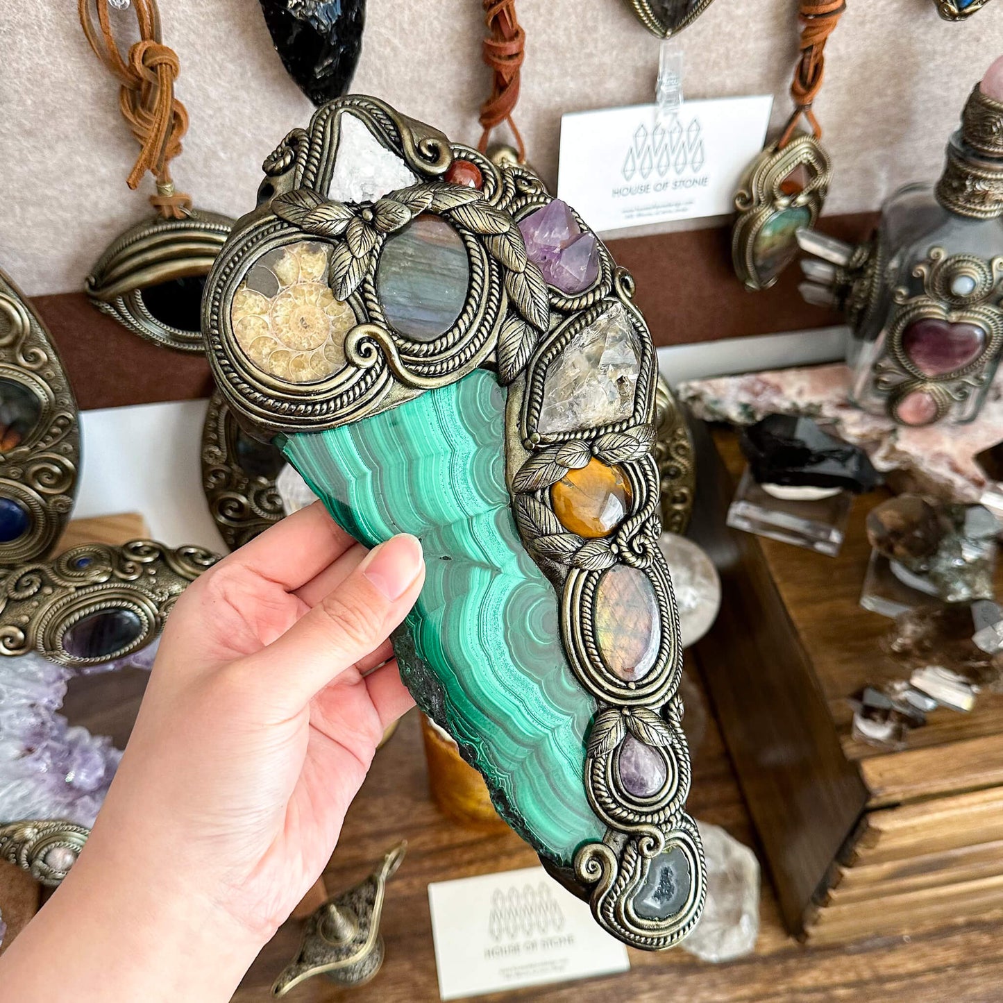 Handmade Natural Malachite Crystal Wall Hanging Decor/Spiritual Window Interior Room Hangings/Christmas Crystal Door Hanging