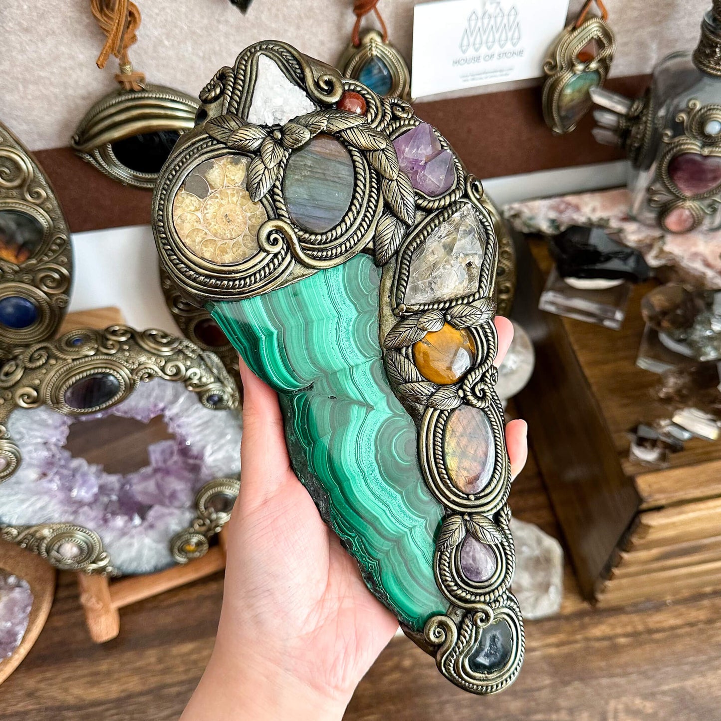 Handmade Natural Malachite Crystal Wall Hanging Decor/Spiritual Window Interior Room Hangings/Christmas Crystal Door Hanging