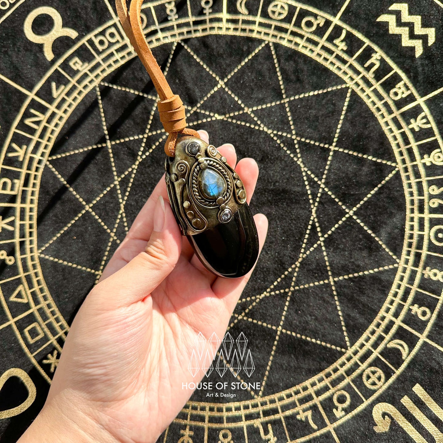 Natural Handmade Gold Sheen Obsidian Pendant Necklace/Magic Crystal Double-sided Pendant/Labradorite Necklace/Root Chakra/Manifest Altar Tool