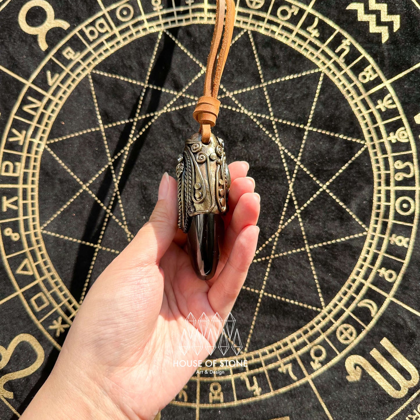 Natural Handmade Gold Sheen Obsidian Pendant Necklace/Magic Crystal Double-sided Pendant/Labradorite Necklace/Root Chakra/Manifest Altar Tool