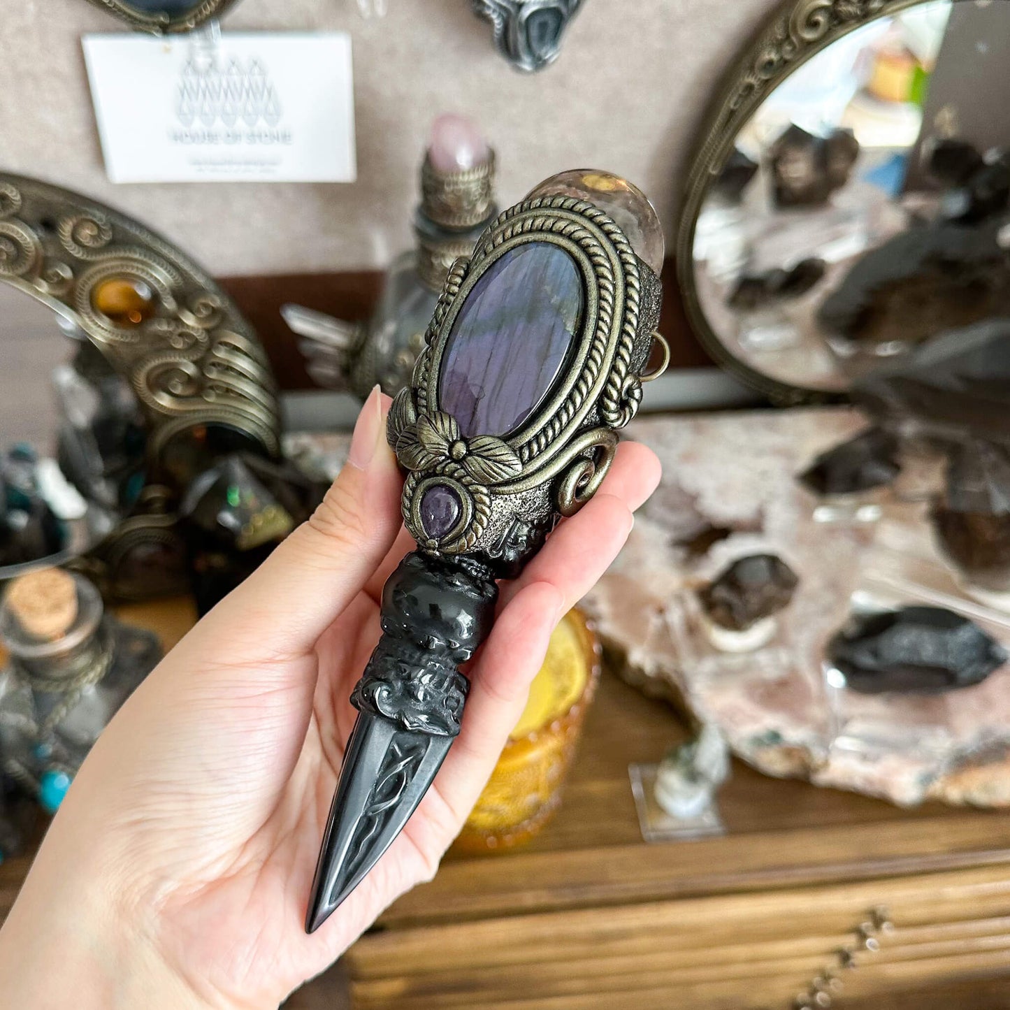 Handmade Natural Smoky Quartz Pendant Necklace/Magic Obsidian Crystal Protection Pendant/Talisman Amulet Jewelry/Chakra/Altar Tool