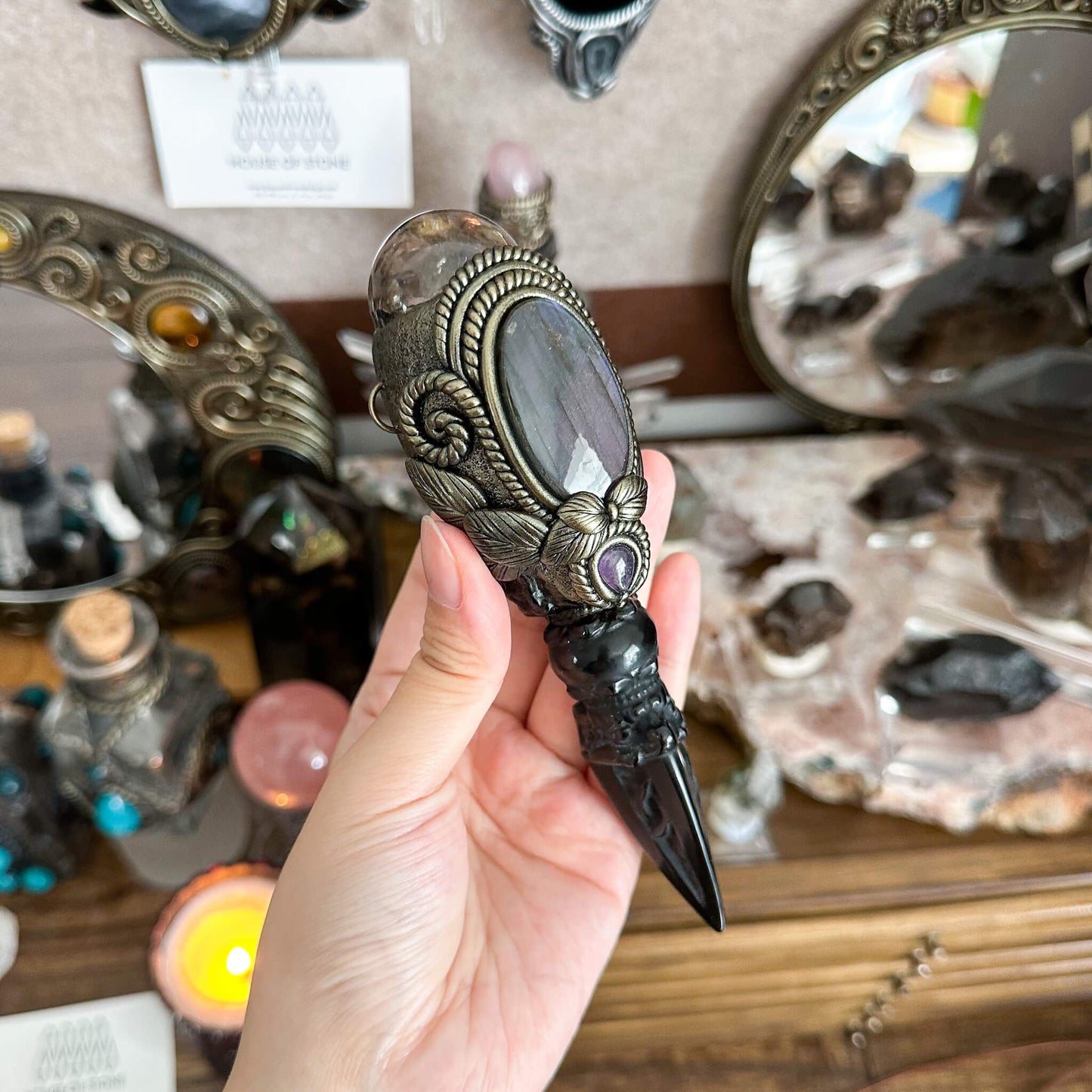 Handmade Natural Smoky Quartz Pendant Necklace/Magic Obsidian Crystal Protection Pendant/Talisman Amulet Jewelry/Chakra/Altar Tool