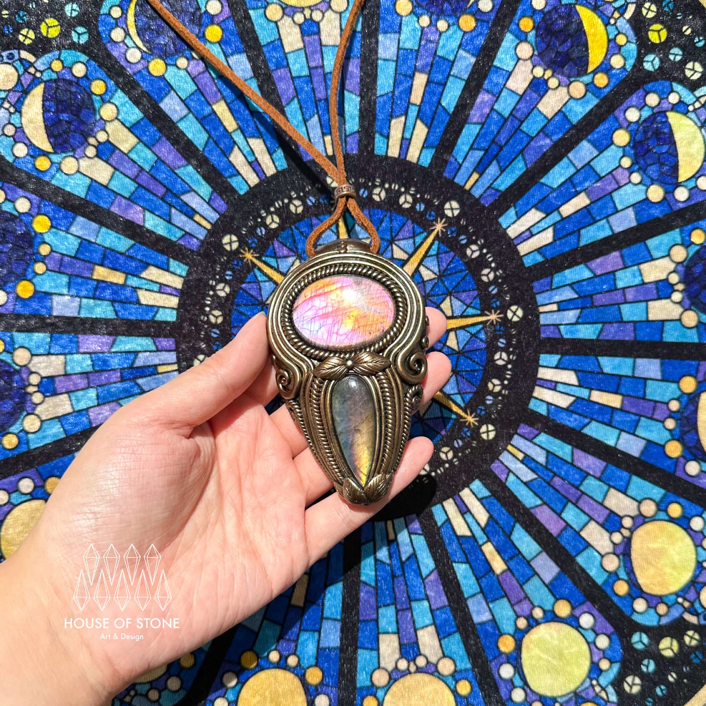 Natural Handmade Labradorite Pendant Necklace/Magic Labradorite Crystal Double-sided Pendant/Labradorite Jewelry/Chakra/Altar Tool